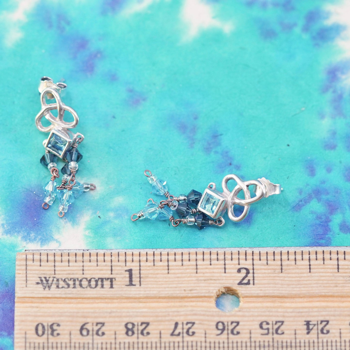 Vintage Sterling 925 silver handmade Irish Celtic knot earrings with blue topaz