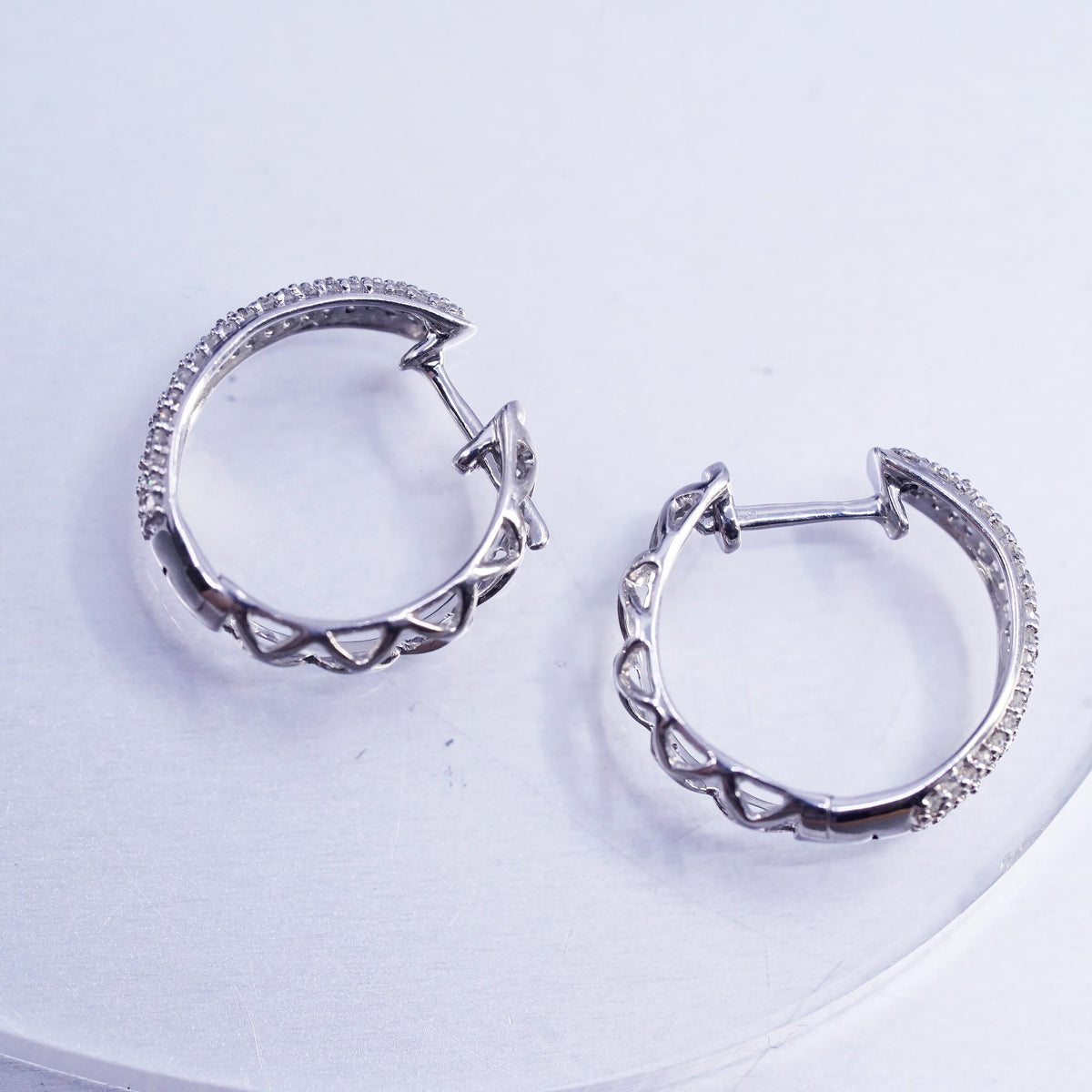 0.5", vintage Sterling silver earrings, lightweight 925 hoops cluster diamonds