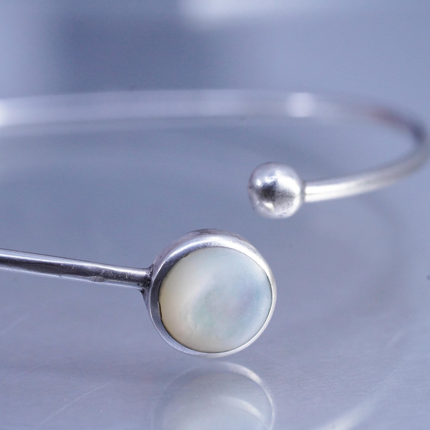 7", Vintage Sterling 925 silver handmade bracelet, wrap bangle white moonstone