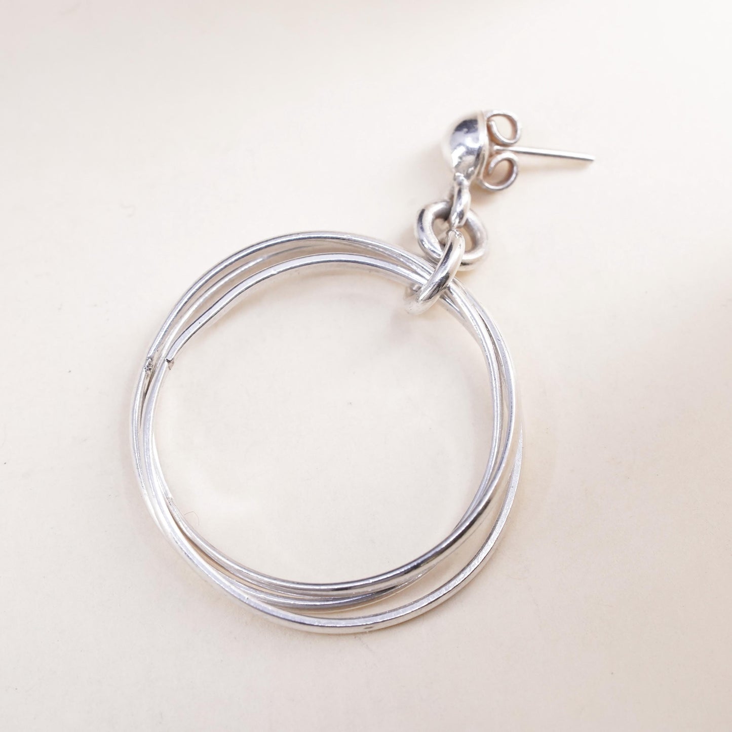 1.75", Vintage sterling 925 silver single earring, entwined minimalist hoops