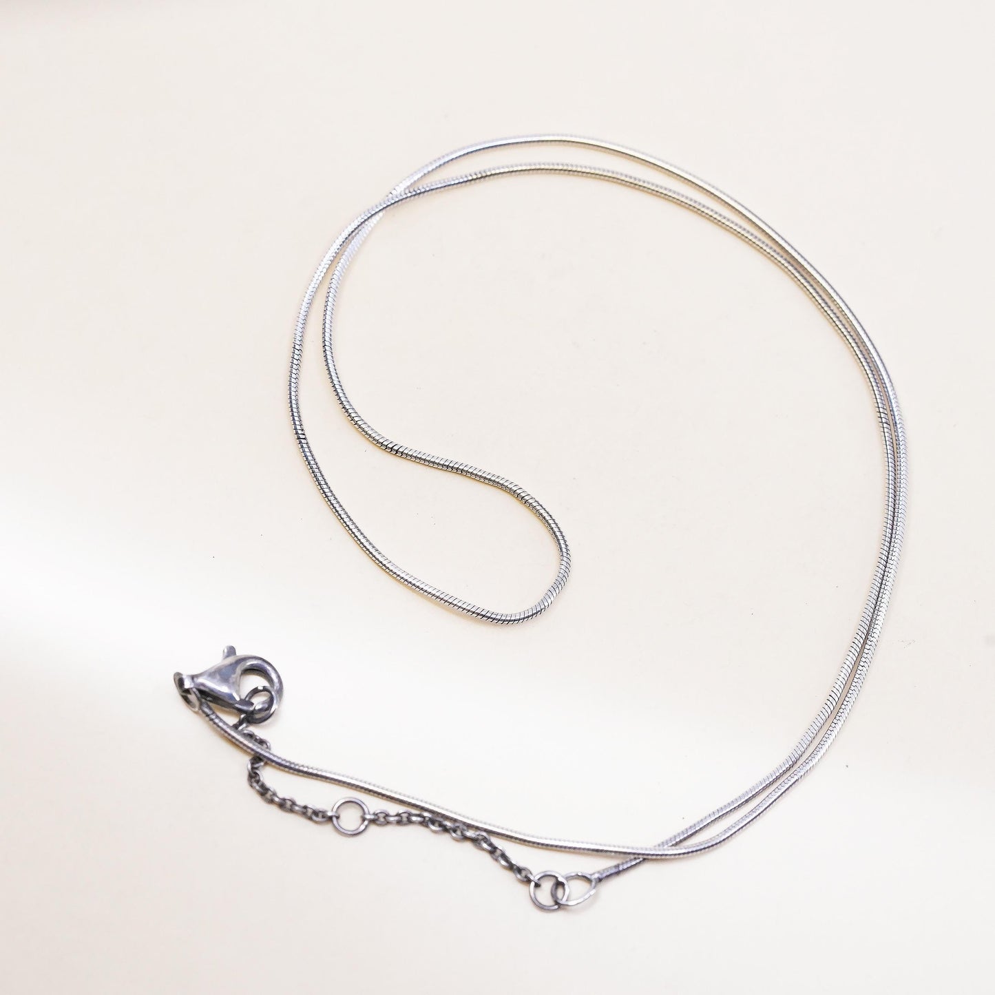 17+2", 1mm, Vintage sterling silver snake chain, 925 necklace