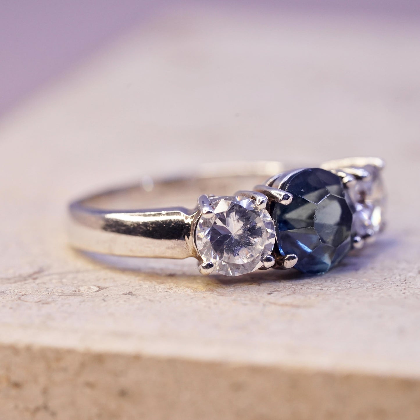 Size 9.25, vintage sterling 925 silver handmade ring with blue topaz
