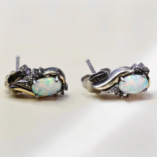 Ralph Lauren 925 sterling silver earrings, studs fire opal 10K yellow gold