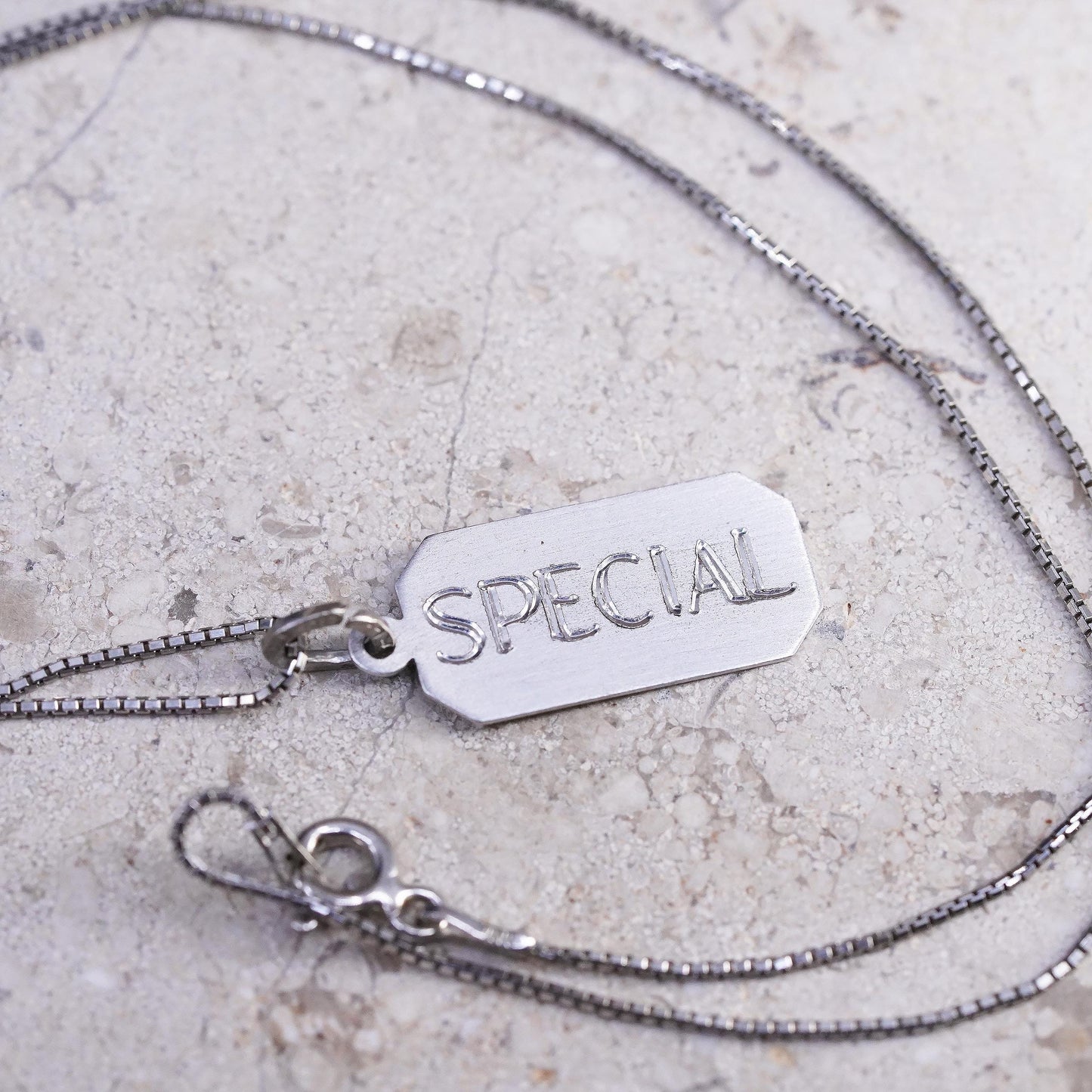 16", vintage Sterling silver necklace, 925 box chain with tag special pendant
