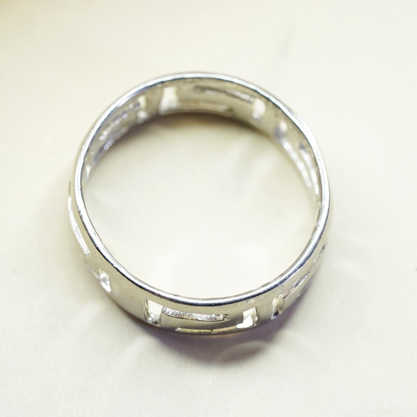 Size 8, VTG sterling silver handmade statement ring, 925 swirly Greek key band