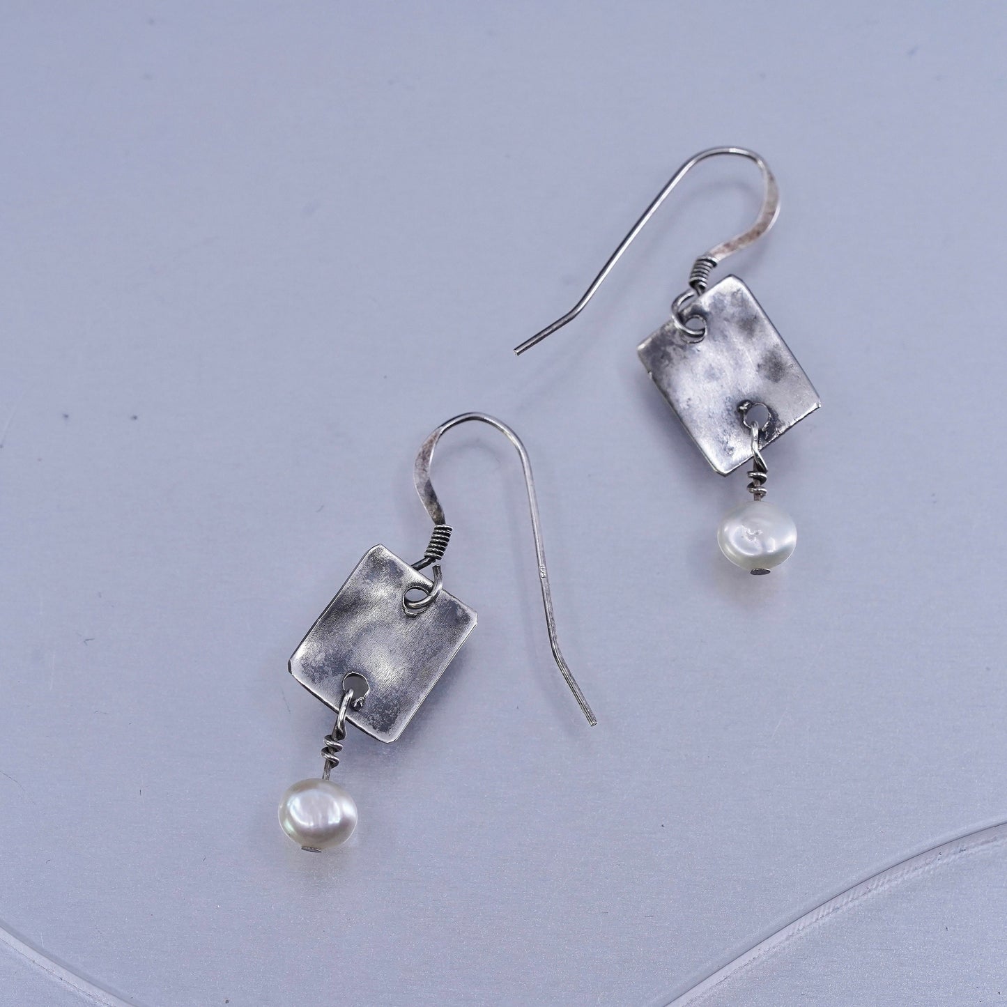 Vintage Sterling 925 silver earrings, dangle with pearl