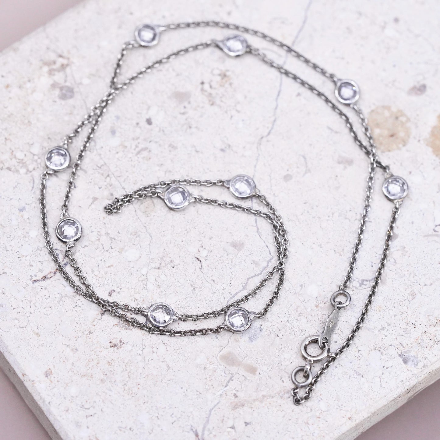 20” 1mm, vintage Sterling silver handmade necklace, 925 circle chain with cz