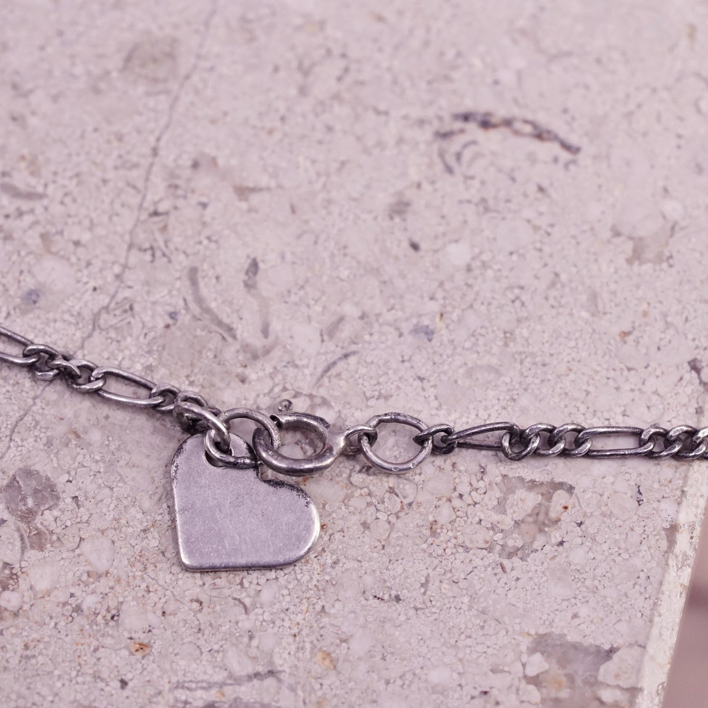 10.5", Italian Sterling 925 silver figaro chain anklet letter S heart charms