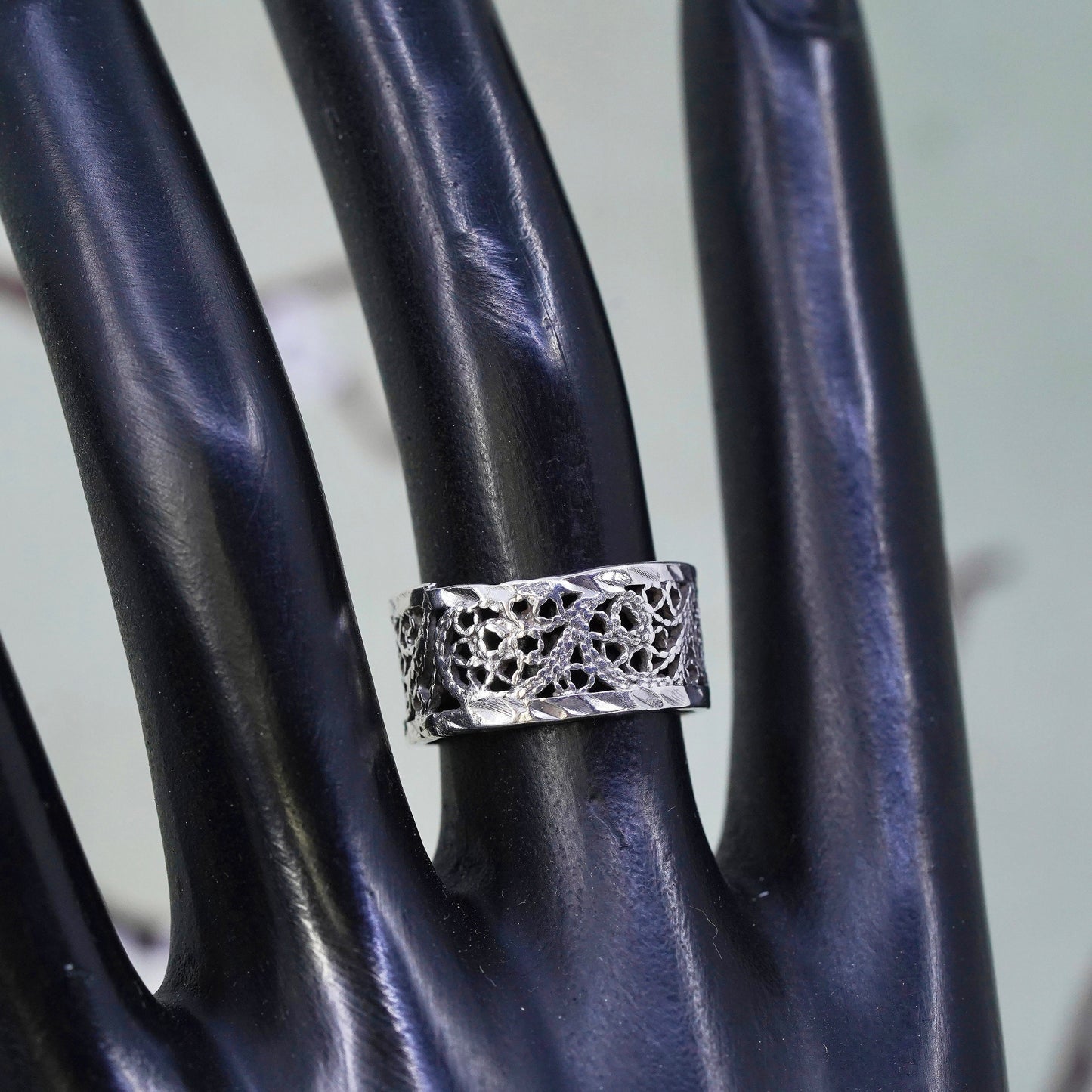 Size 6.5, Vintage sterling silver handmade filigree ring, 925 band
