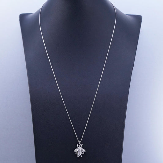 20” 1mm, Vintage sterling 925 silver box necklace with bee pendant