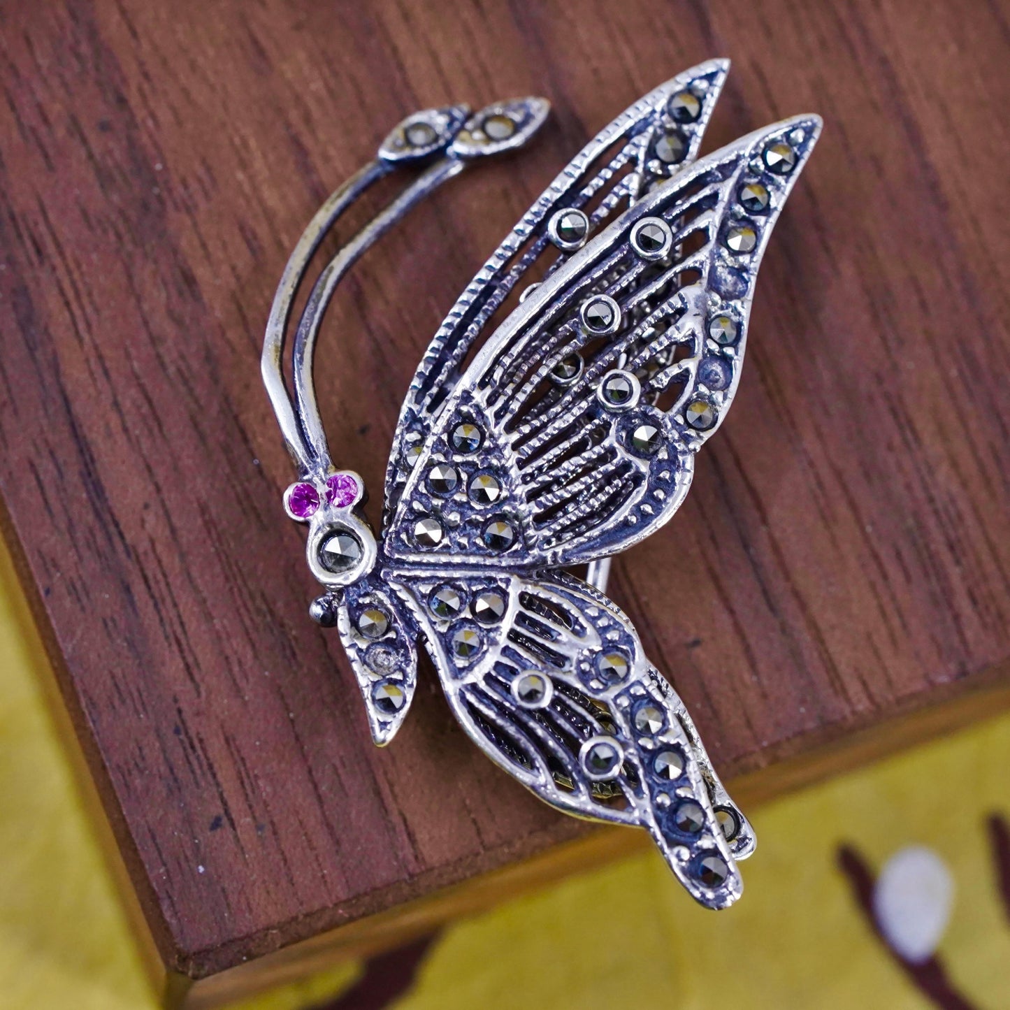Art Deco southwestern sterling silver butterfly brooch movable wings marcasite