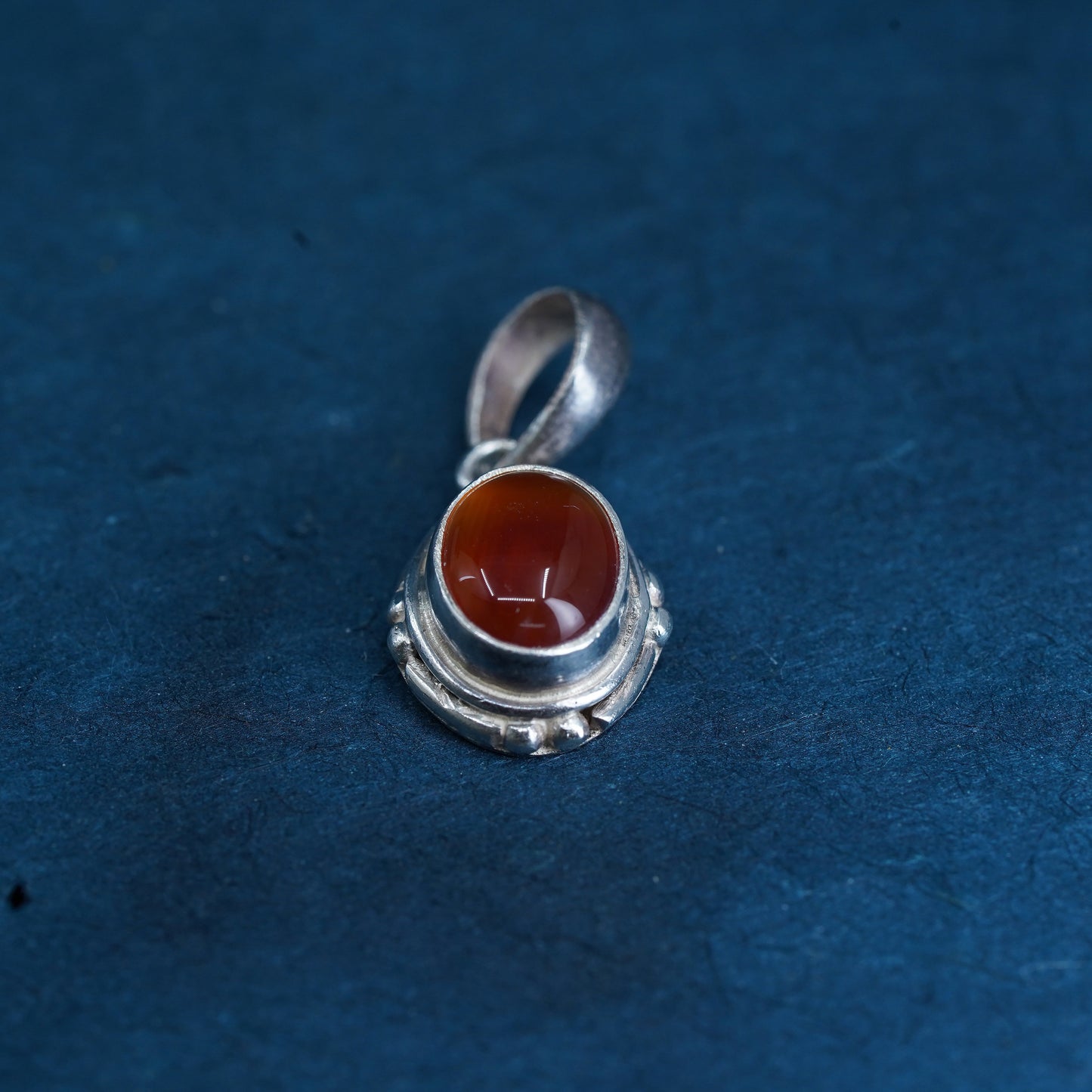 Vintage sterling silver handmade pendant with carnelian