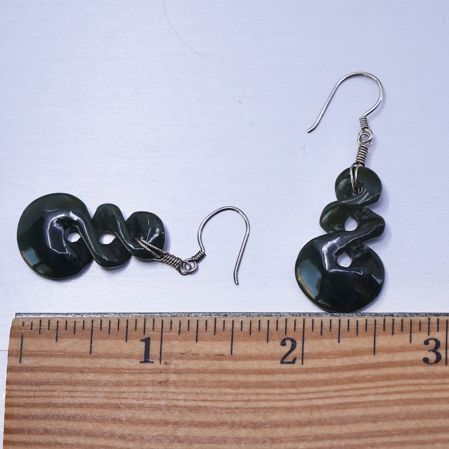 Vintage Sterling 925 silver handmade earrings with jade drops