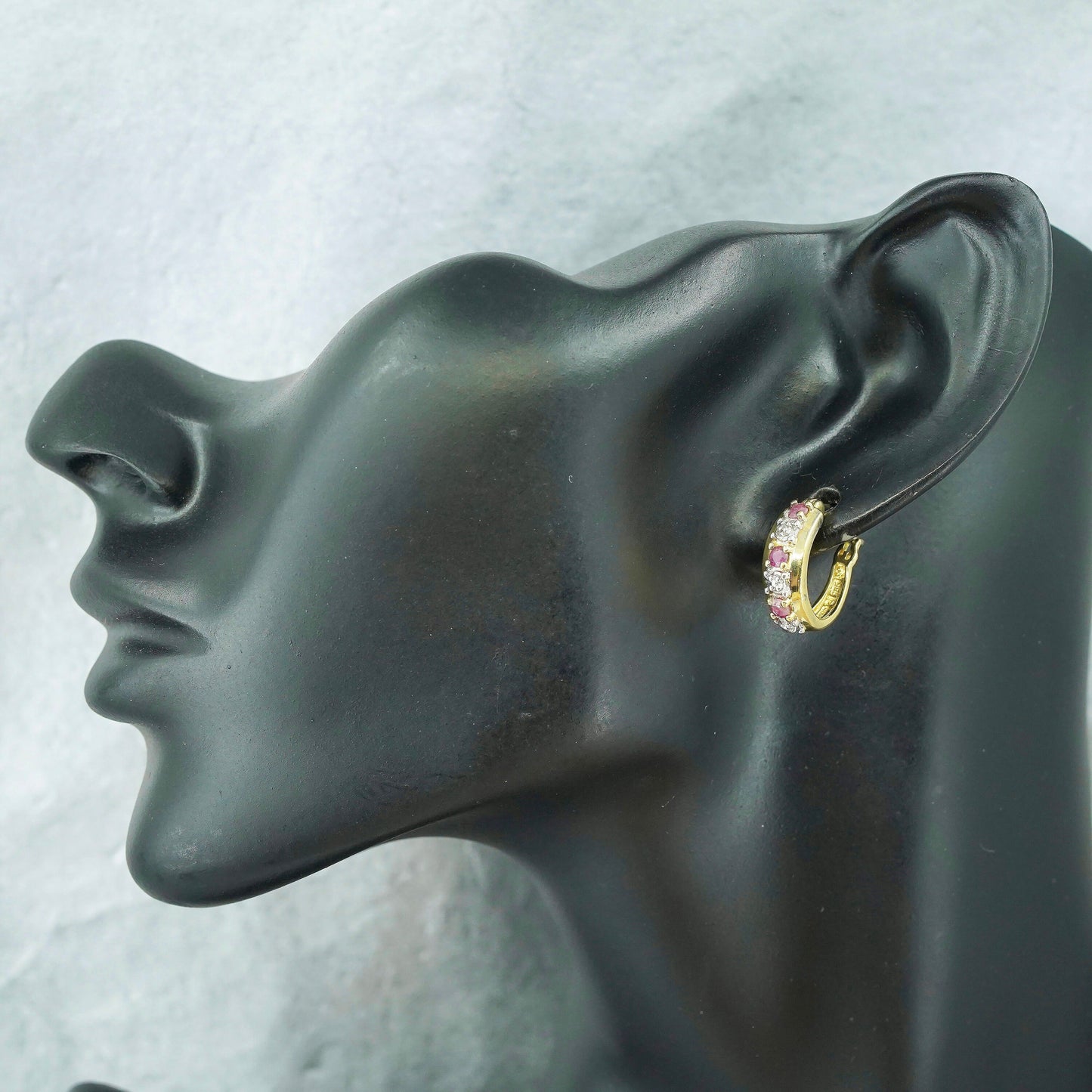 0.5”, vermeil gold over Sterling silver earrings, 925 huggie hoops ruby diamond