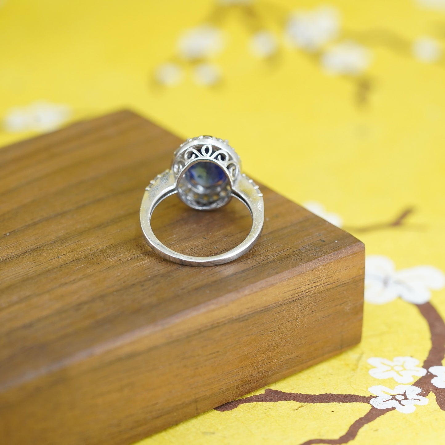 Size 7.5, Sterling silver 925 handmade ring with crystal and sapphire details