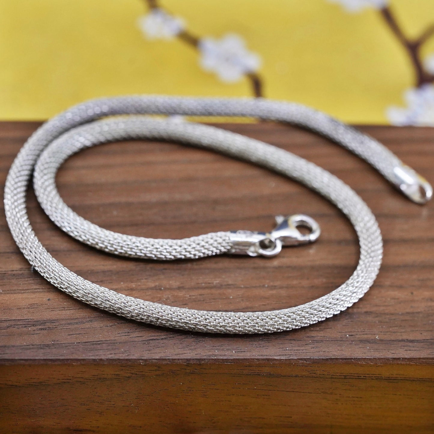 16", 4mm, vintage Sterling silver necklace, Italian 925 mesh link chain