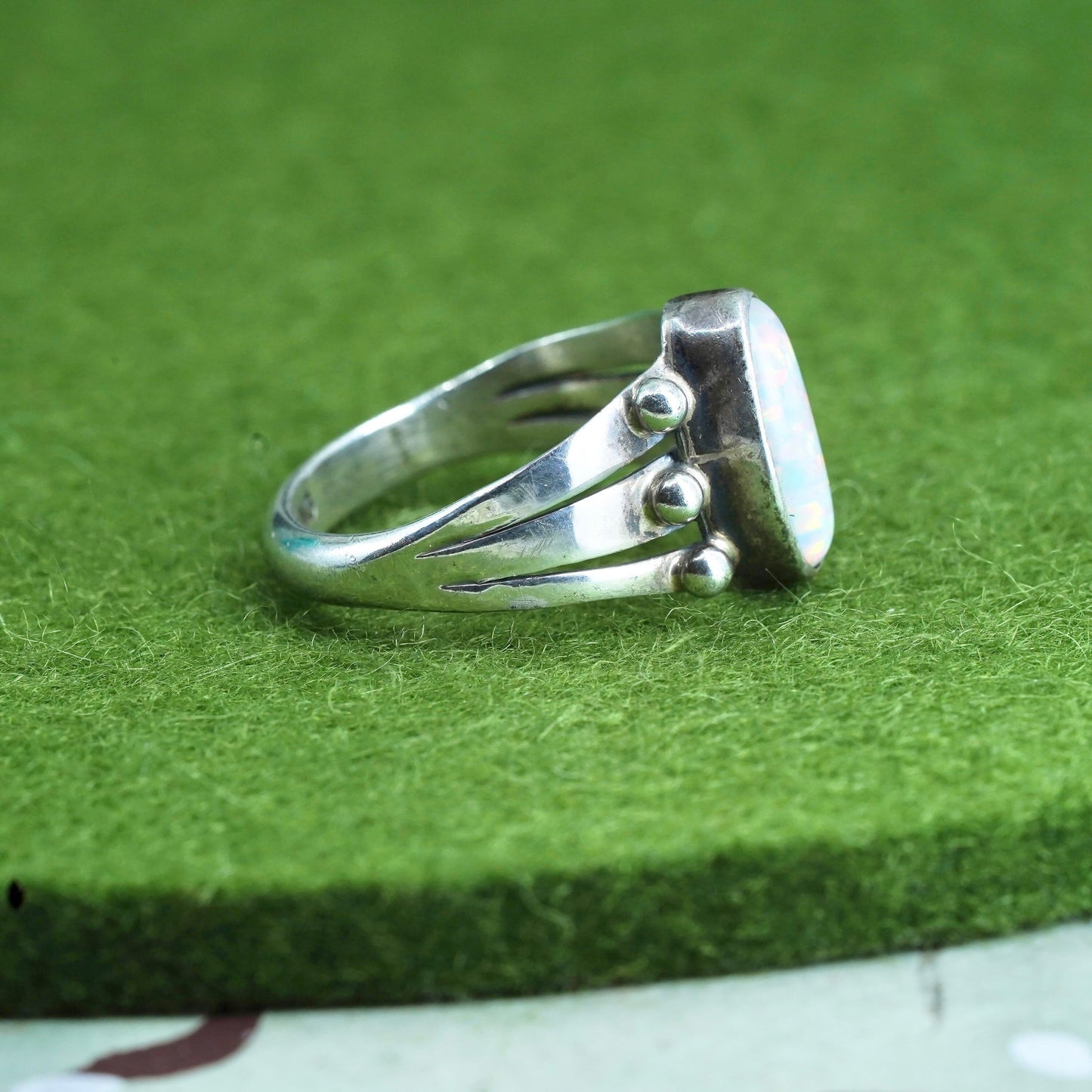 Size 6, southwestern Sterling silver handmade ring, 925 band with oval opal