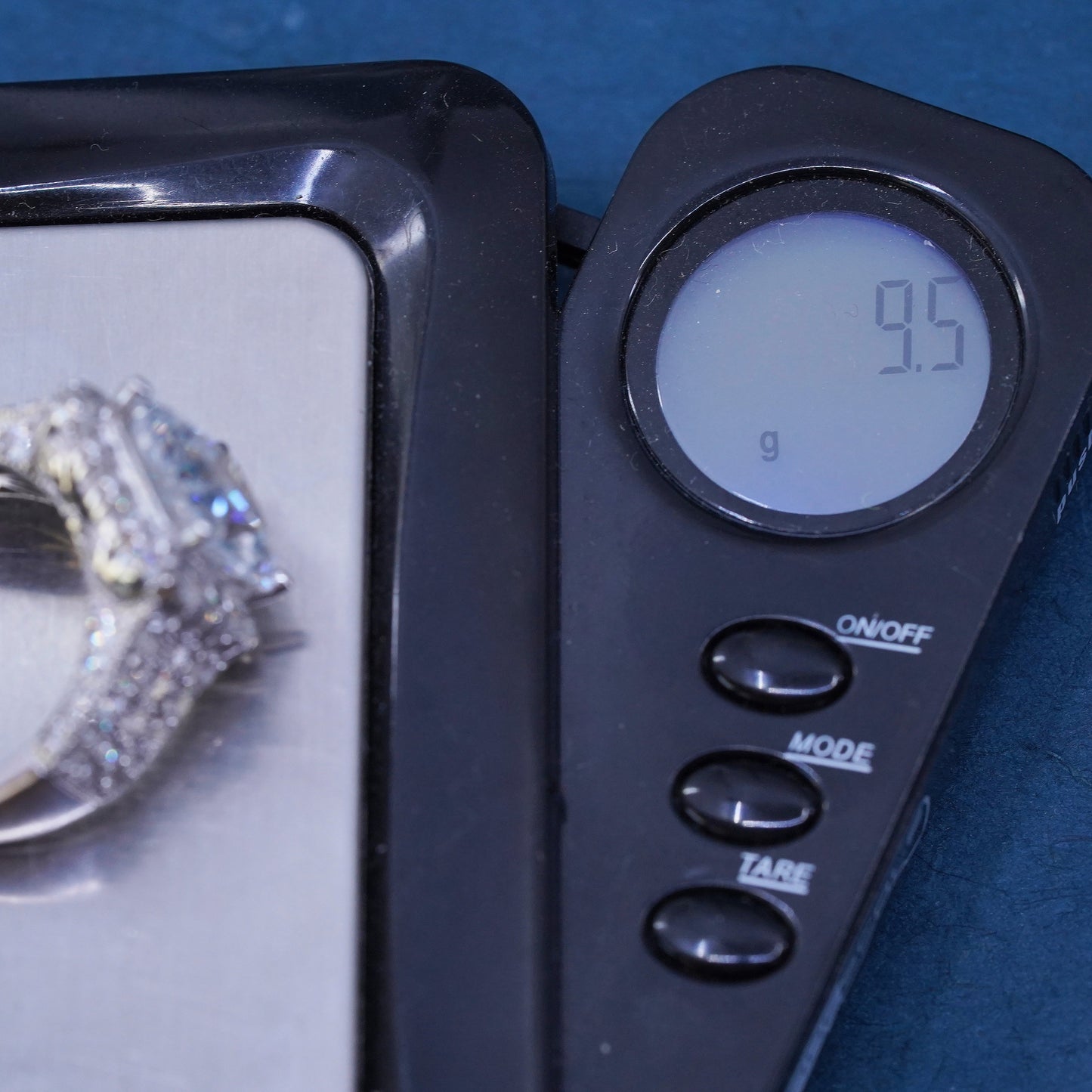 Size 9, vintage Sterling 925 silver engagement anniversary ring with cluster Cz