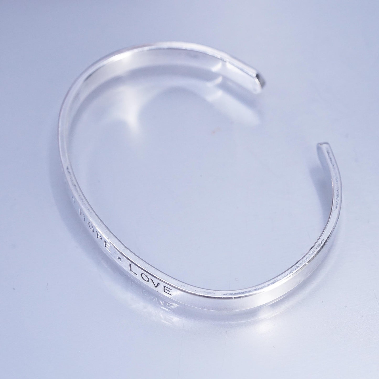 6.75”, southwestern Sterling 925 silver bracelet, quote cuff “faith hope love