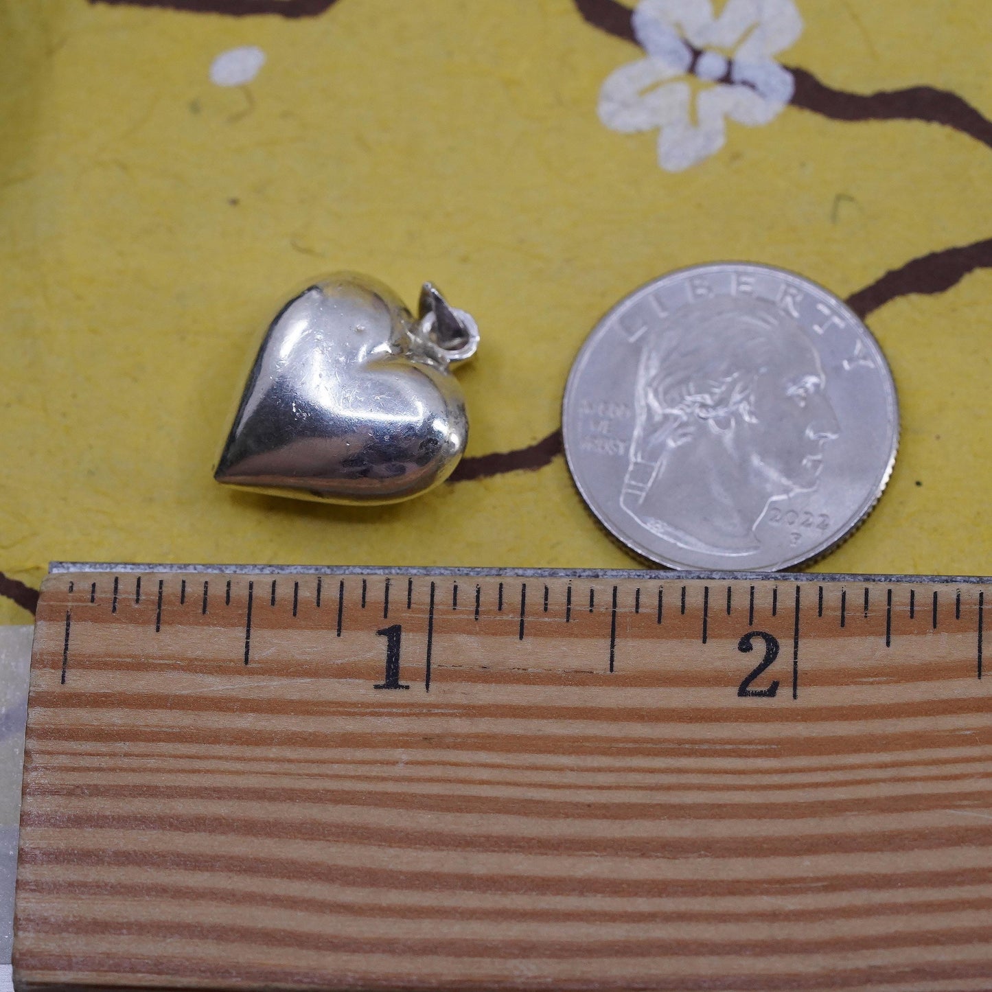 Vintage Sterling silver handmade heart pendant, puffy 925 heart