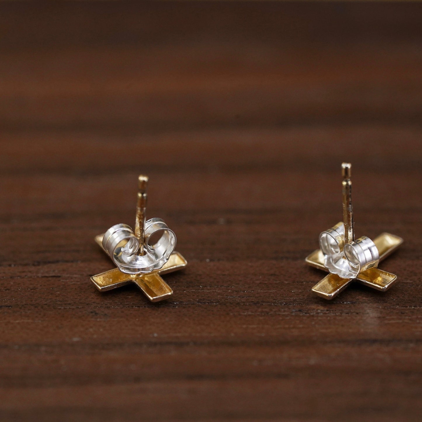 vermeil yellow gold over Sterling silver handmade earrings, 925 cross studs