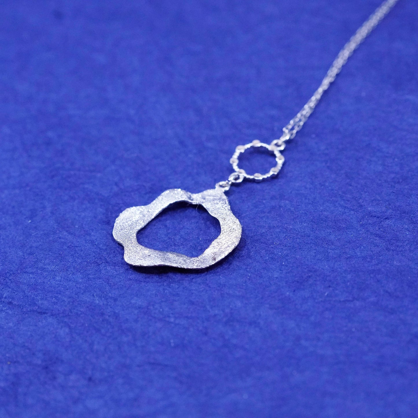 16+2”, Italian Sterling silver necklace, 925 chain glittering circle pendant