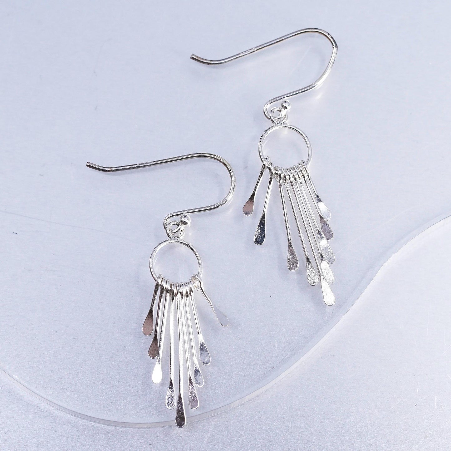 Vintage Sterling 925 silver handmade circle earrings with fringe dangles