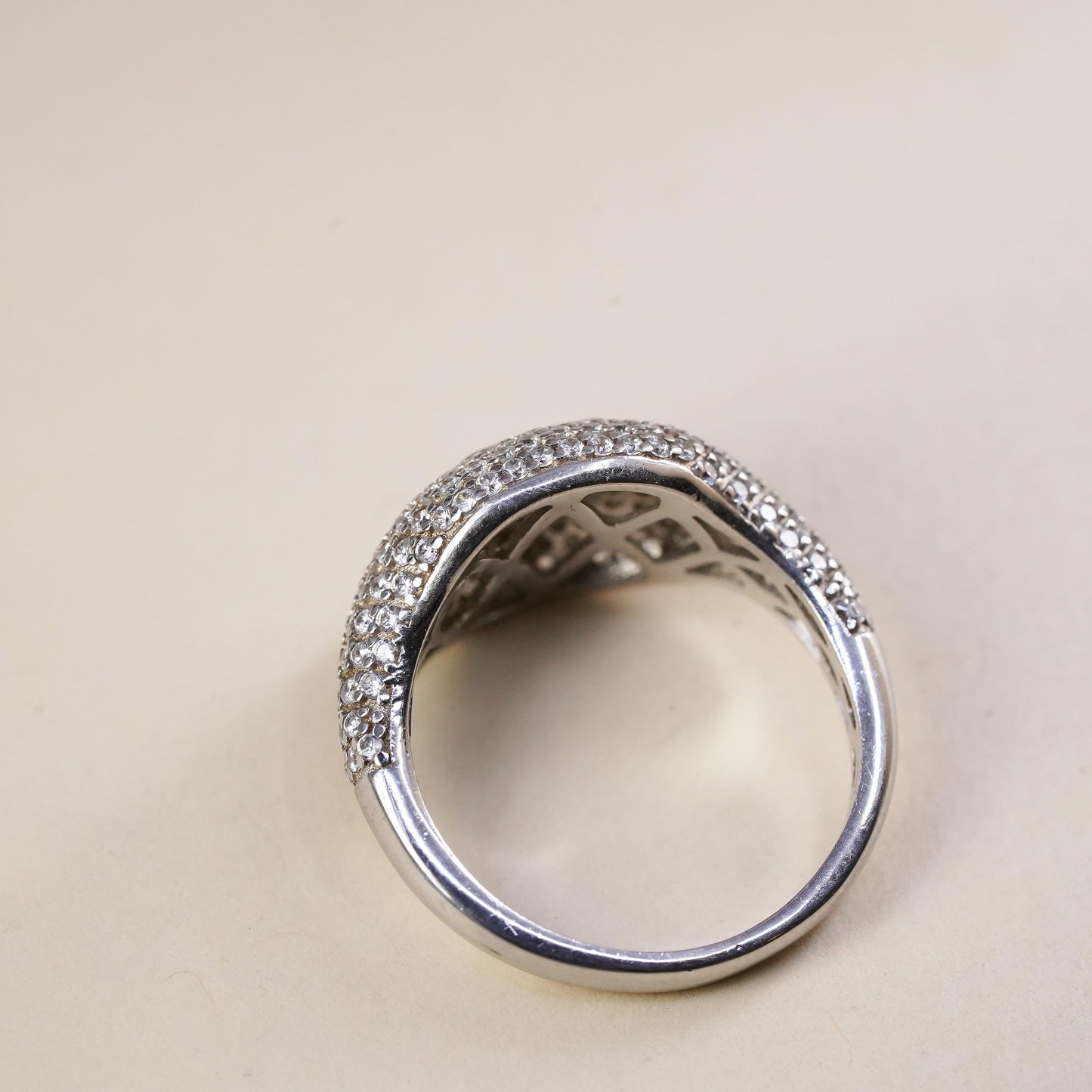 Size 5.75, Vintage Sterling silver ring, 925 silver cluster CZ, engagement ring