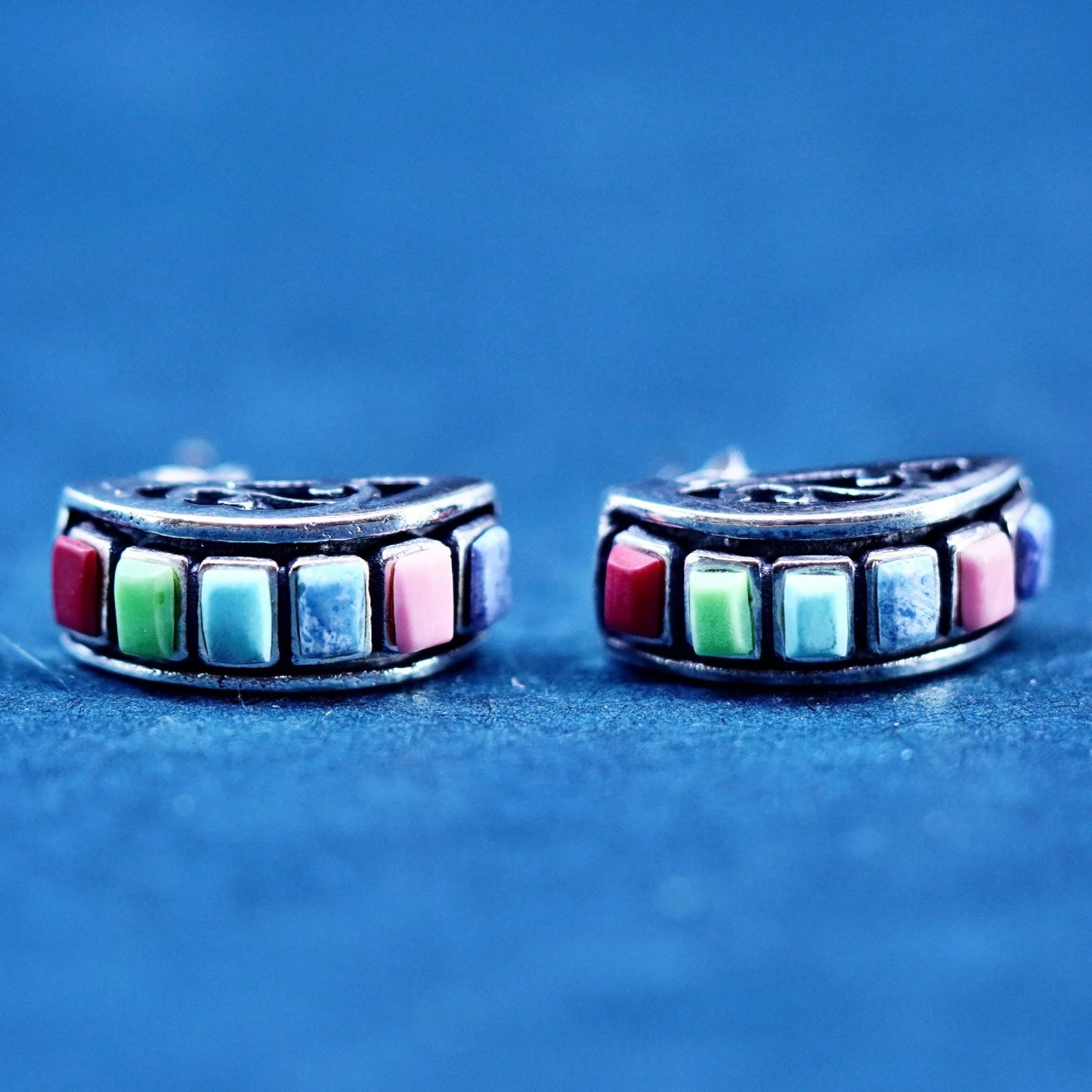 sterling silver handmade earrings, 925 studs with sodalite coral turquoise