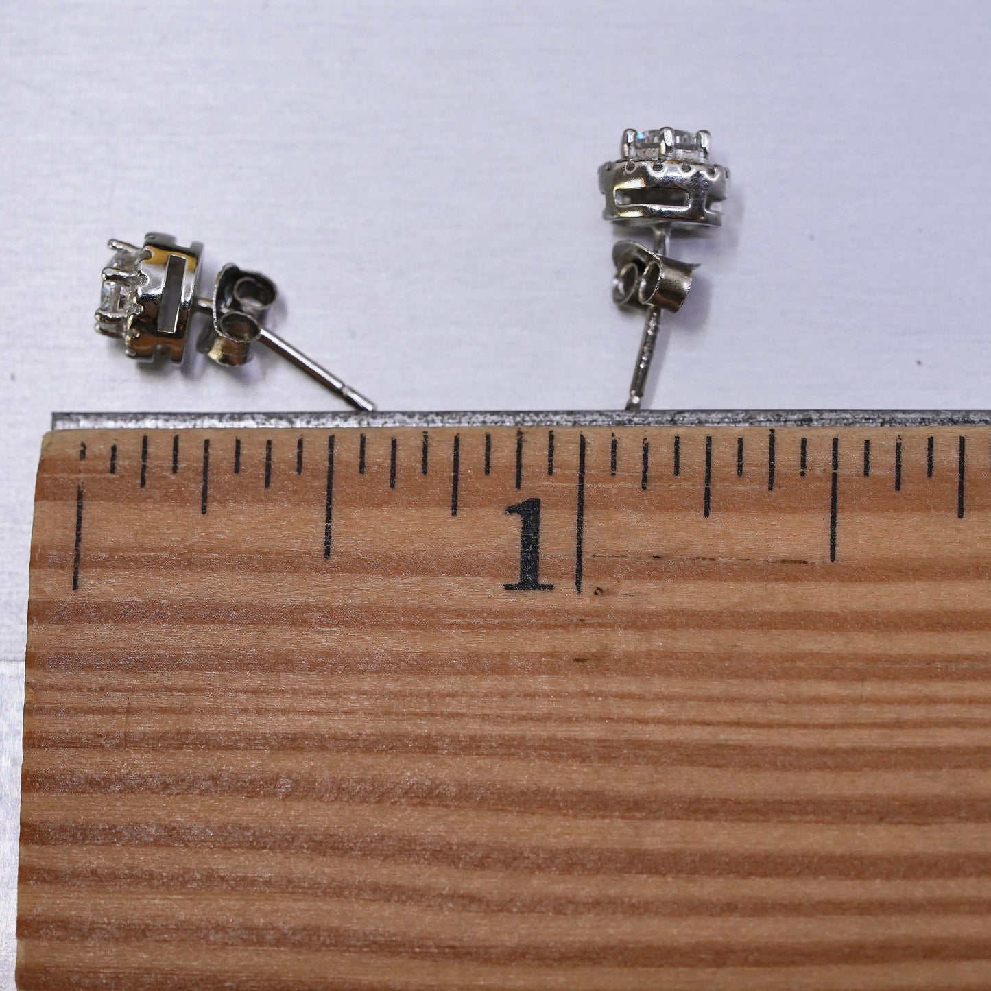 Vintage modern Sterling 925 silver studs, earrings with cz around