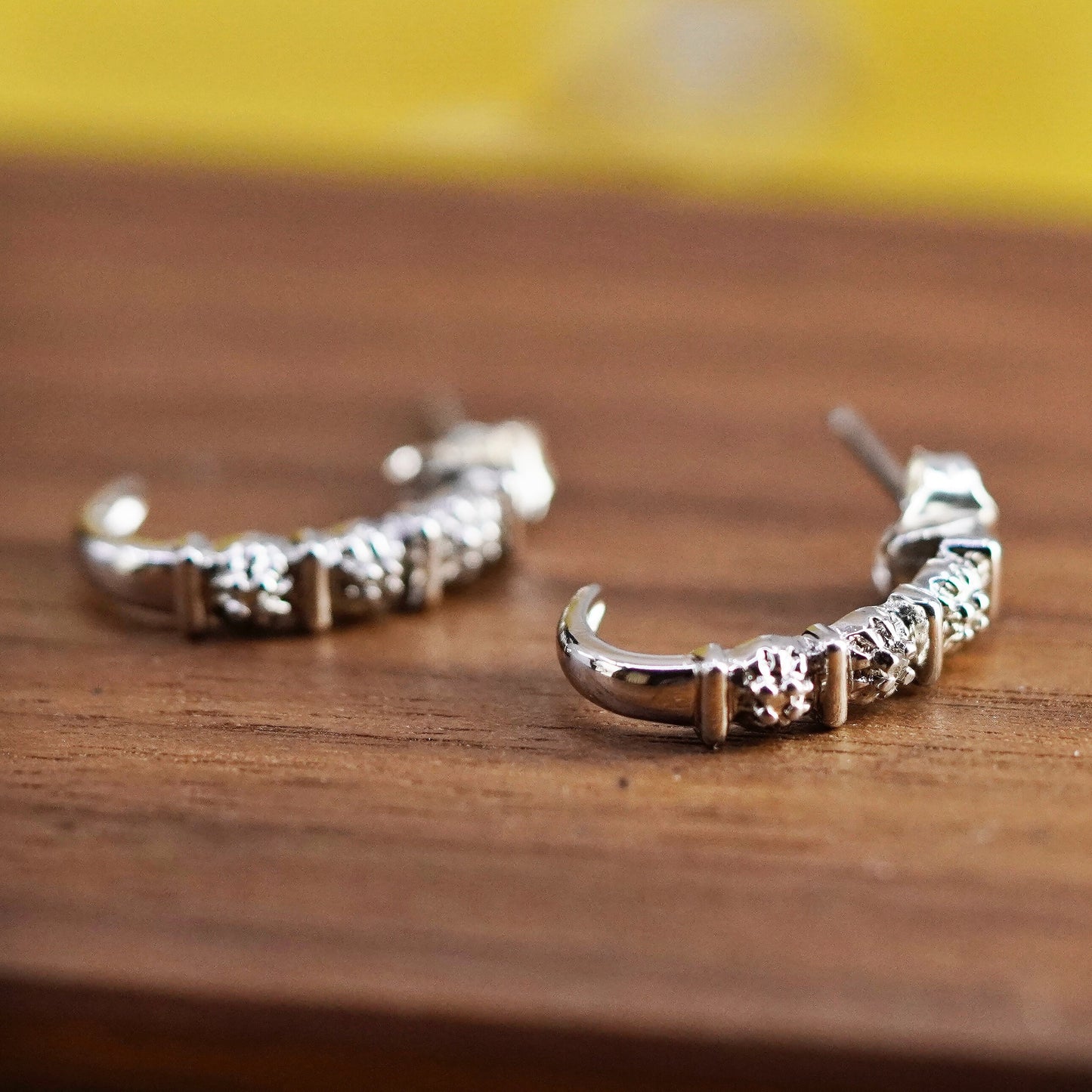 0.5”, Vintage Sterling 925 silver huggie studs earrings with diamond