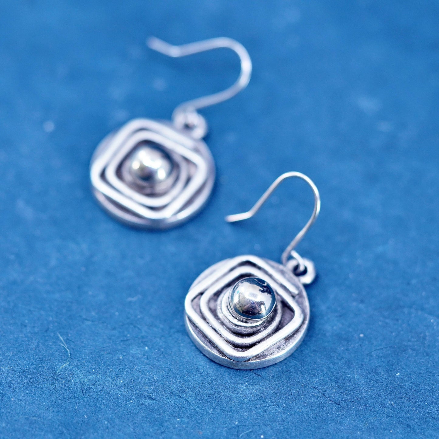 Vintage two tone sterling silver handmade earrings, 925 disc with beads