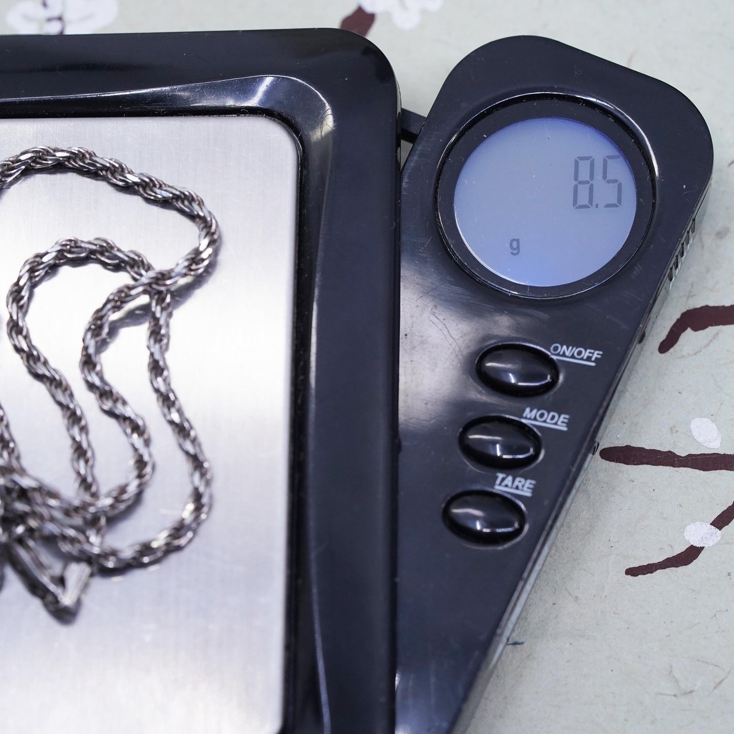 18" 2mm, vintage Sterling silver necklace, Italy 925 diamond rope chain