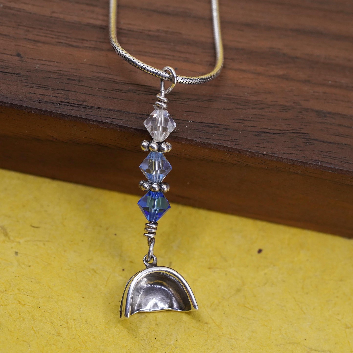 18" Sterling silver necklace, Italy 925 snake chain with blue crystal nurse cap