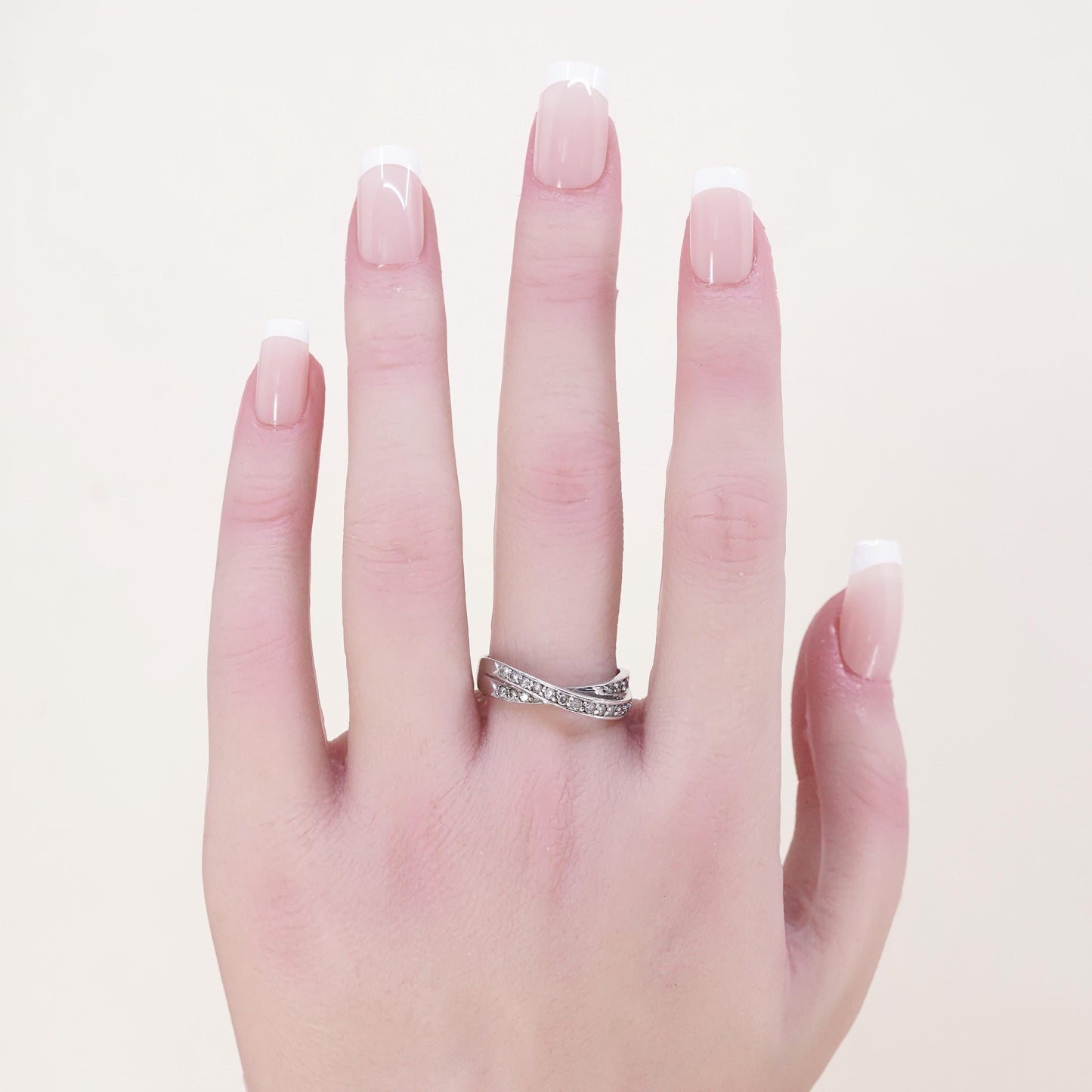 Size 8.5, Vintage sterling silver handmade ring, engagement ring with cz