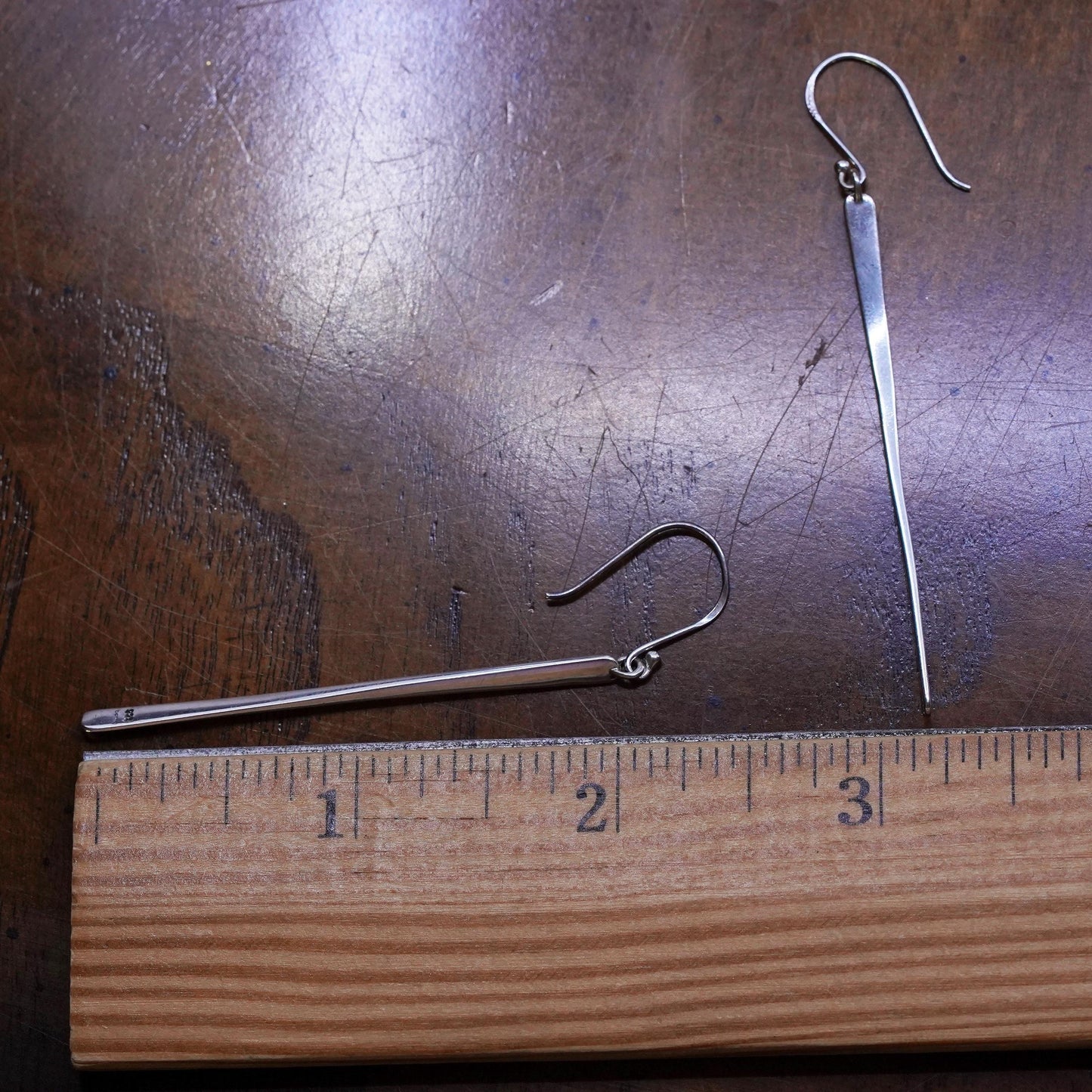 Vintage sterling 925 silver handmade long earrings, modern long dangles