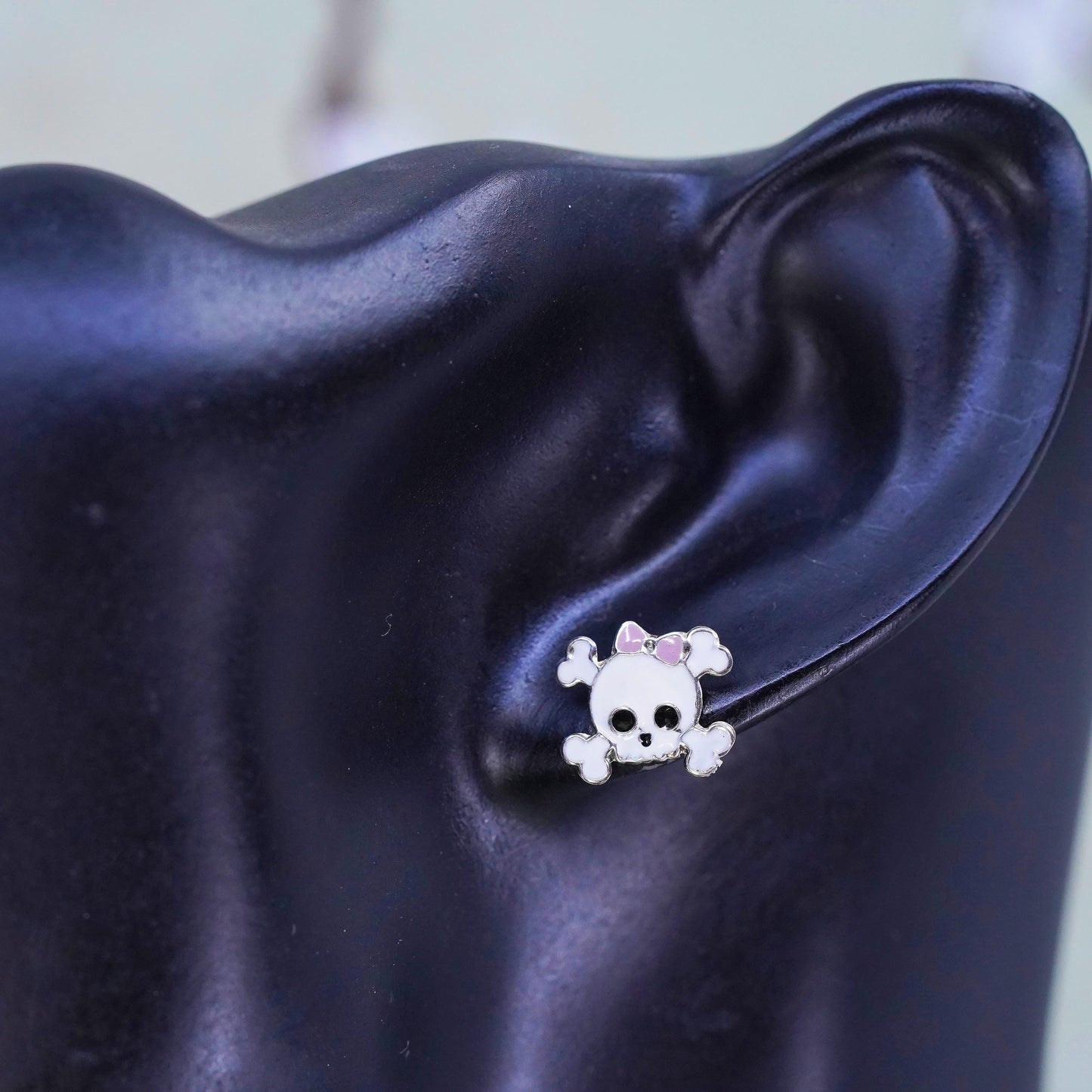 Vintage Sterling silver handmade earrings, 925 enamel skeleton studs