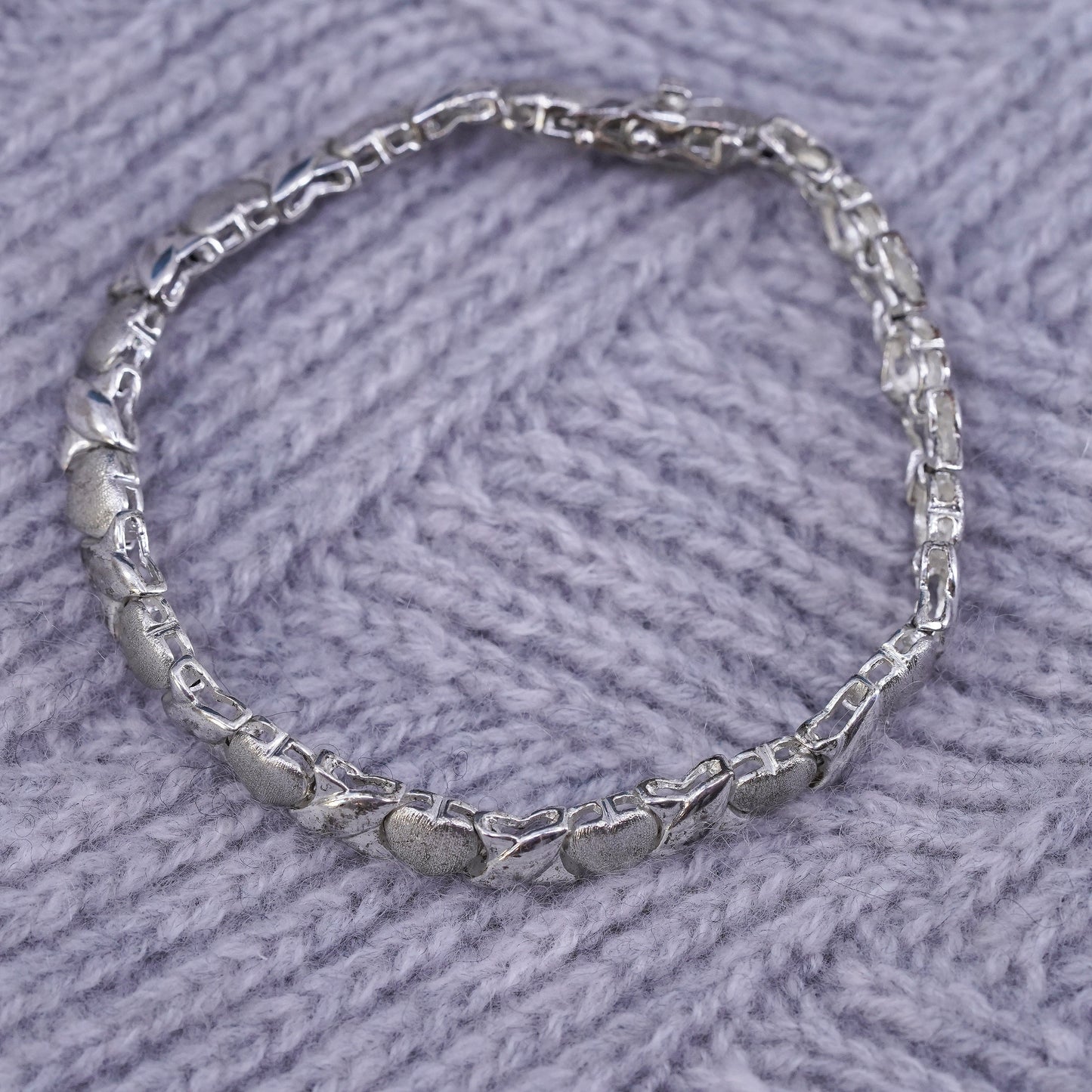 6.75" 6mm, vintage Sterling silver handmade chain, 925 heart tennis bracelet
