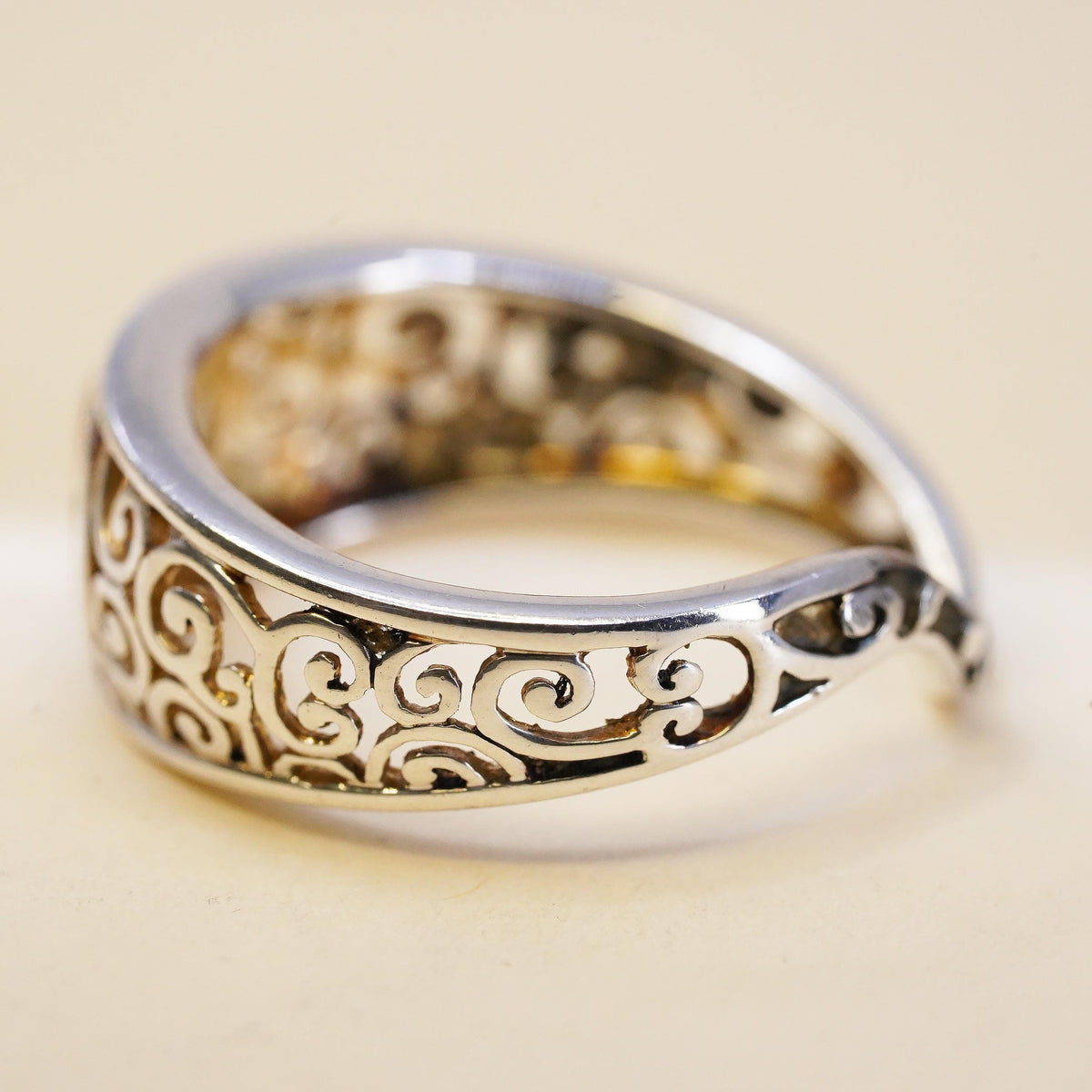 Size 6.5, Vintage sterling silver handmade ring, 925 filigree double heart band