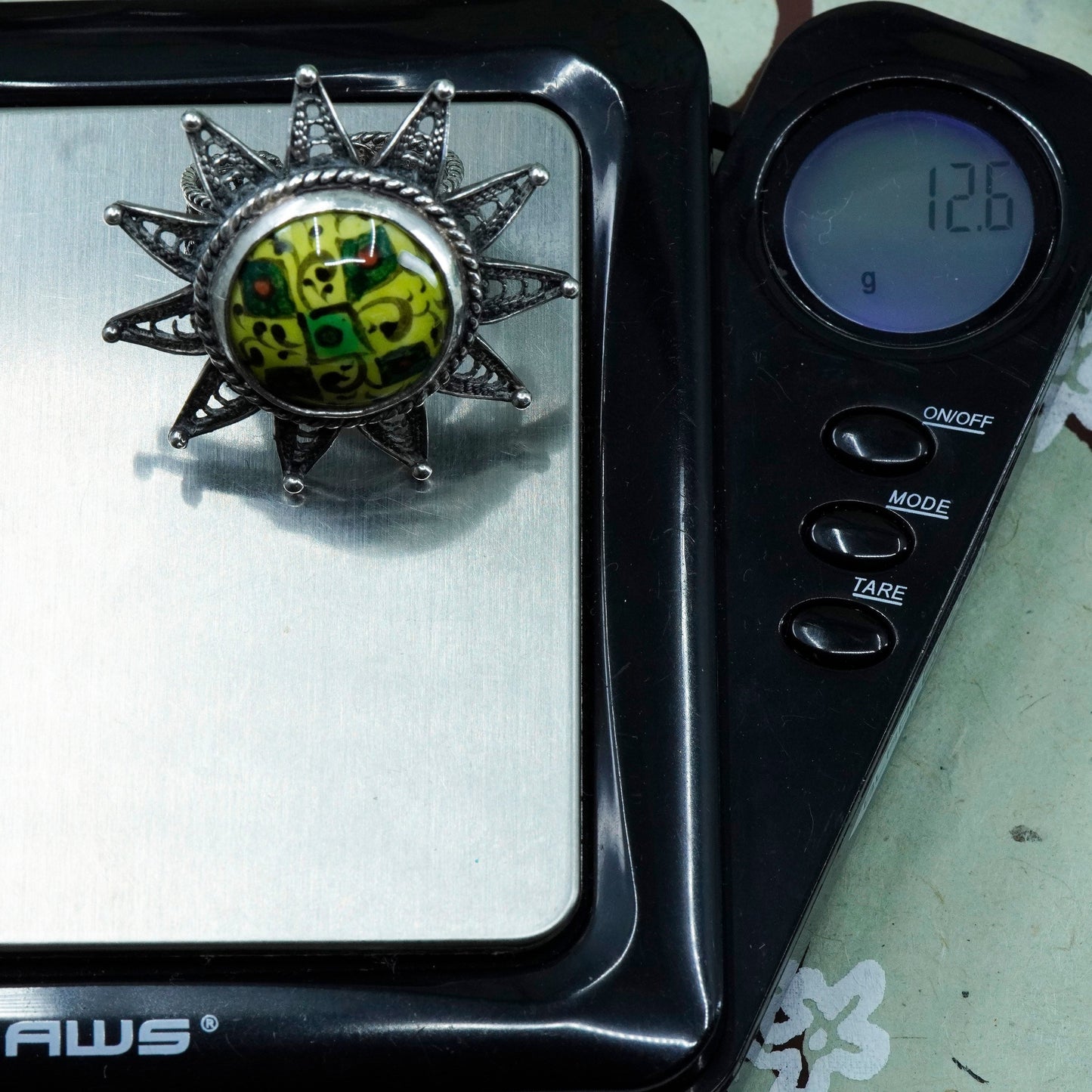 Size adjustable, Sterling silver ring, 925 filigree flower band artisan glass