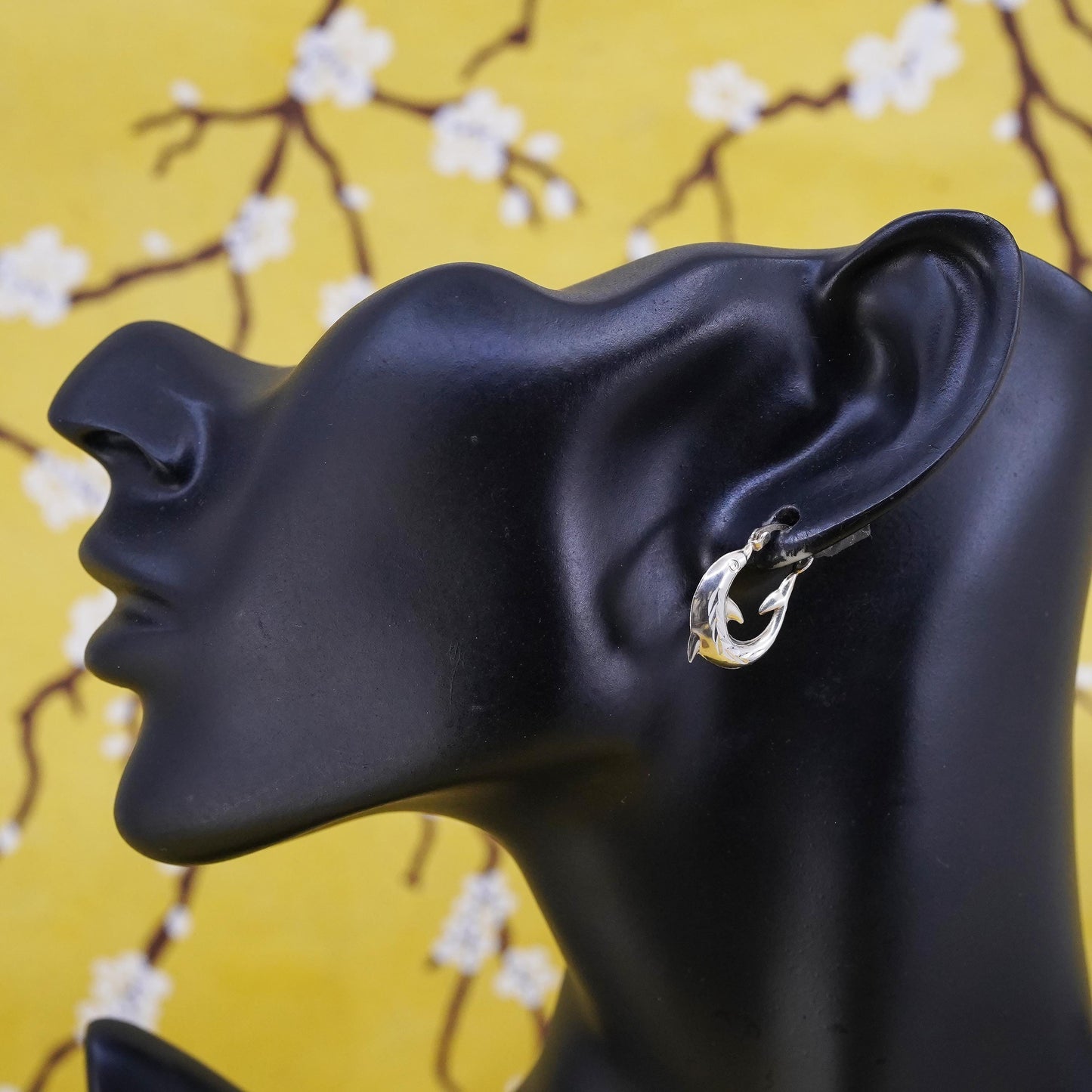 0.5", vintage Sterling silver hoop earrings, dolphin 925 hoops