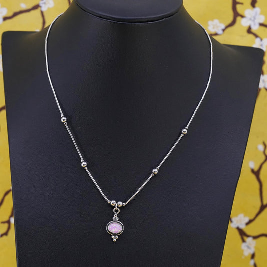 16” Vintage southwestern Sterling 925 liquid silver necklace with opal pendant