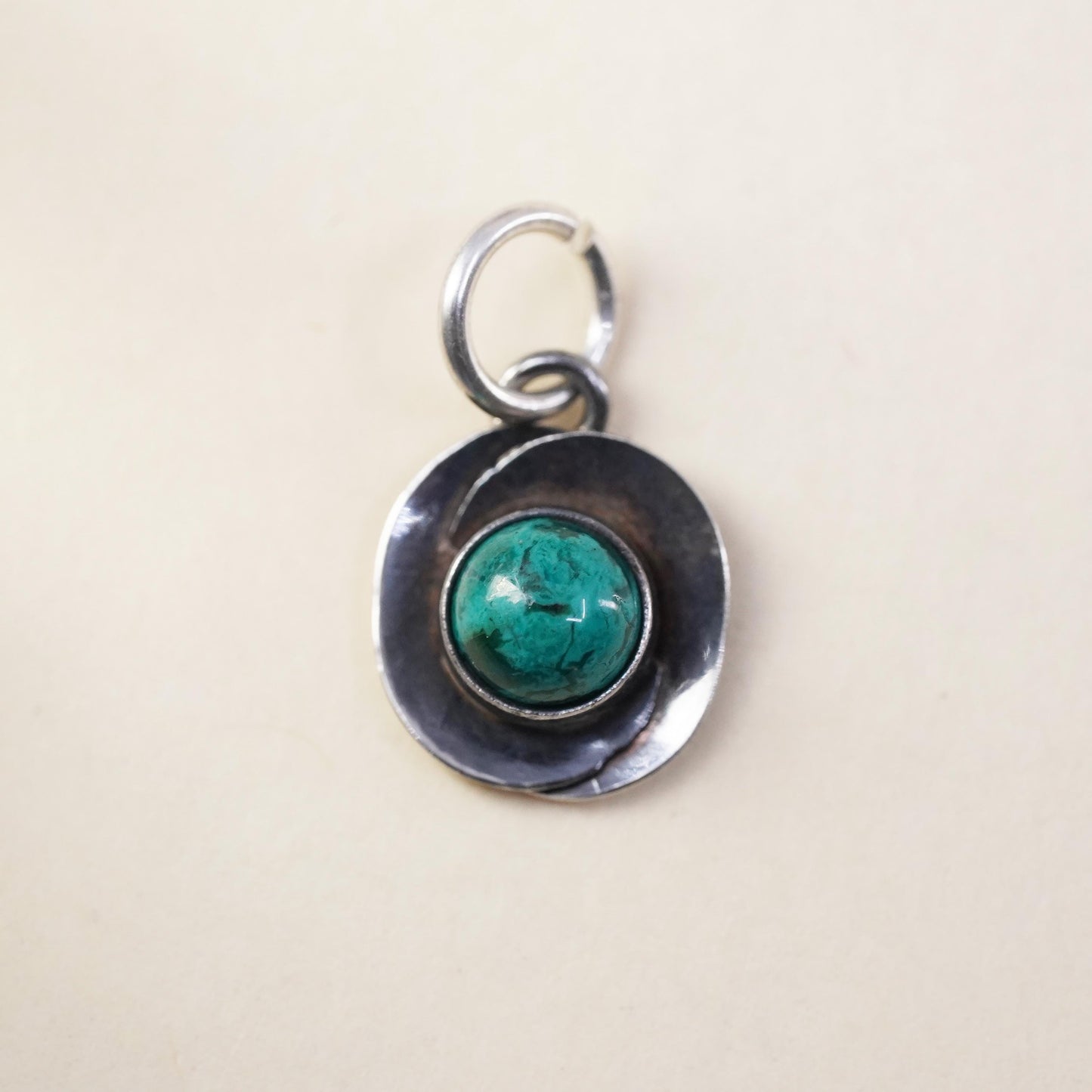 Southwestern sterling 925 silver handmade turquoise charm pendant with cable