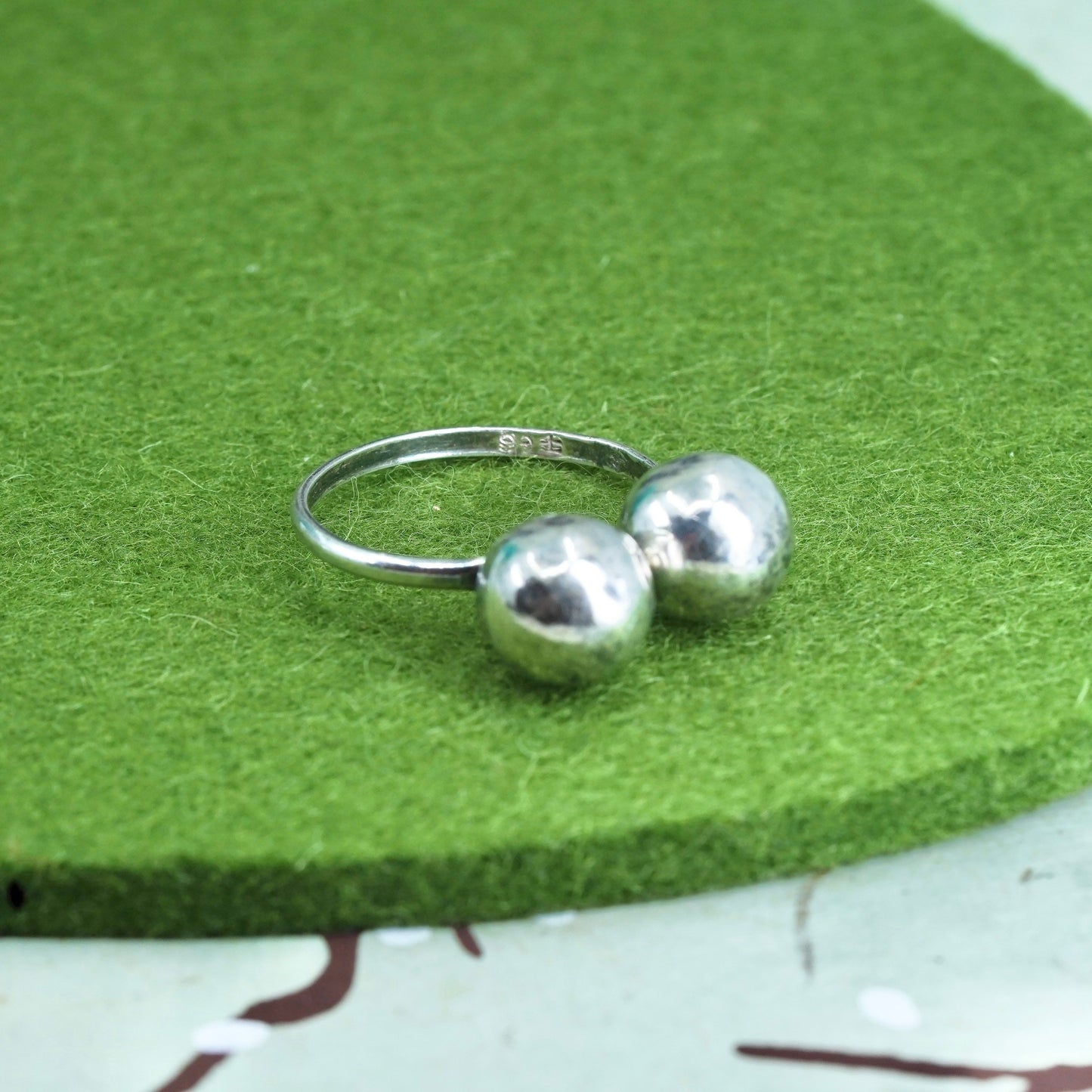 Size adjustable, sterling silver handmade statement ring, 925 band with bead