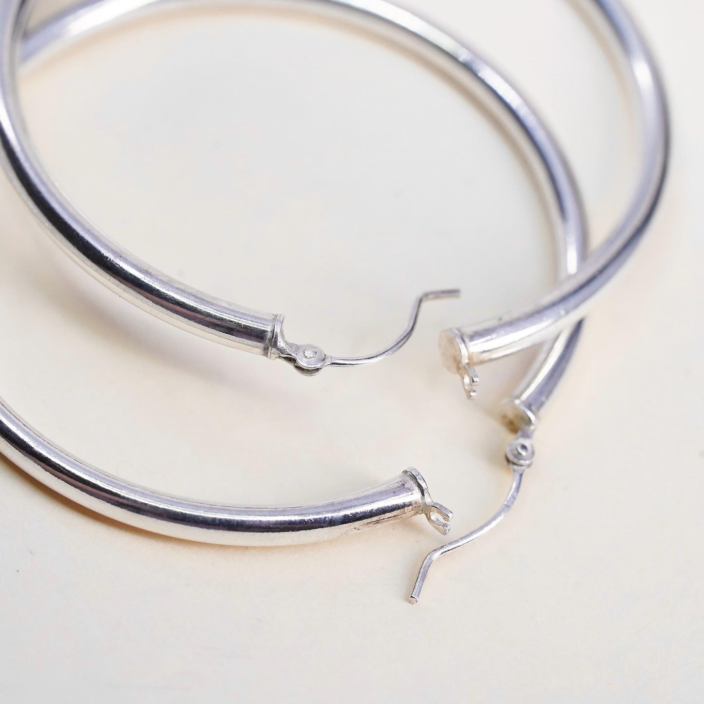 2" Vintage 925 sterling silver loop earrings, minimalist primitive hoops