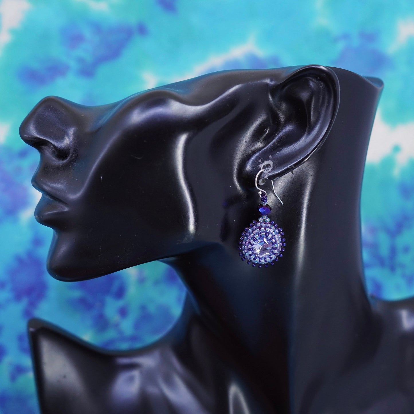 Vintage Sterling 925 silver handmade teardrop earrings with crystal