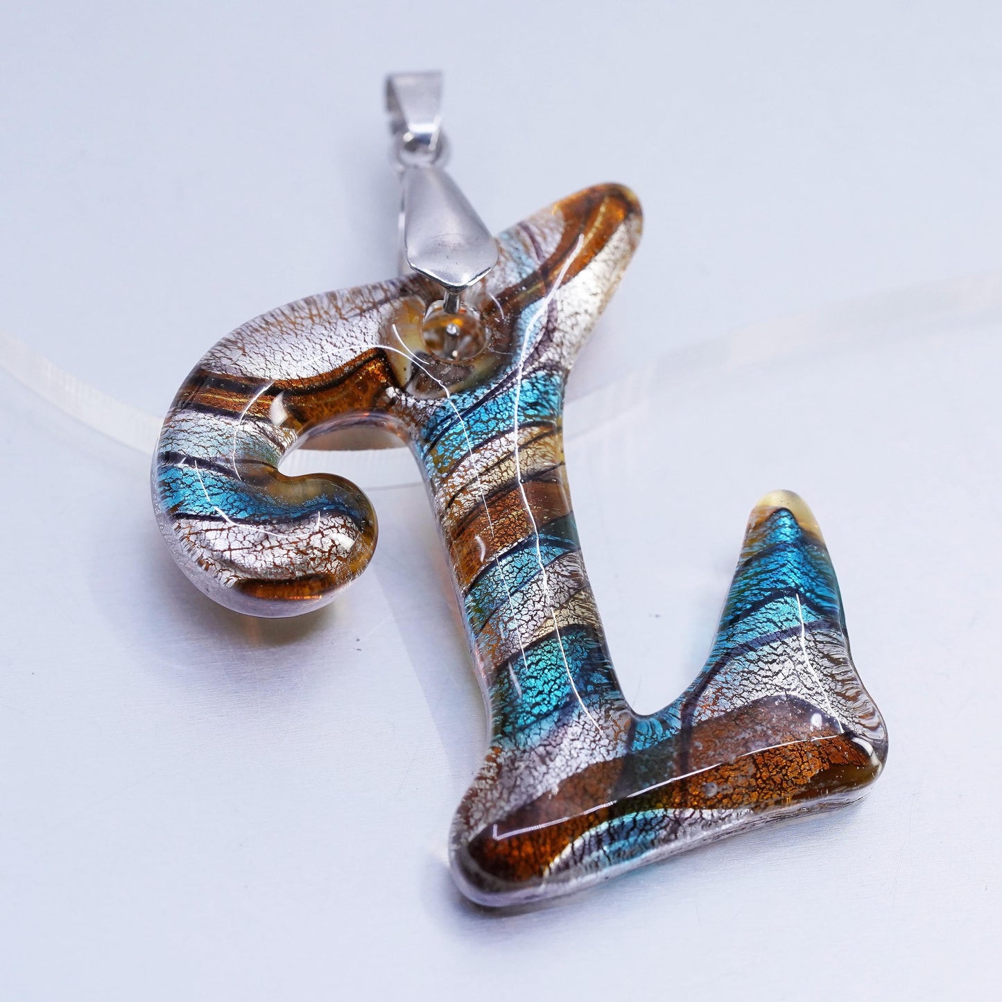 Vintage Dichroic Glass letter L pendant with 18K GF bail
