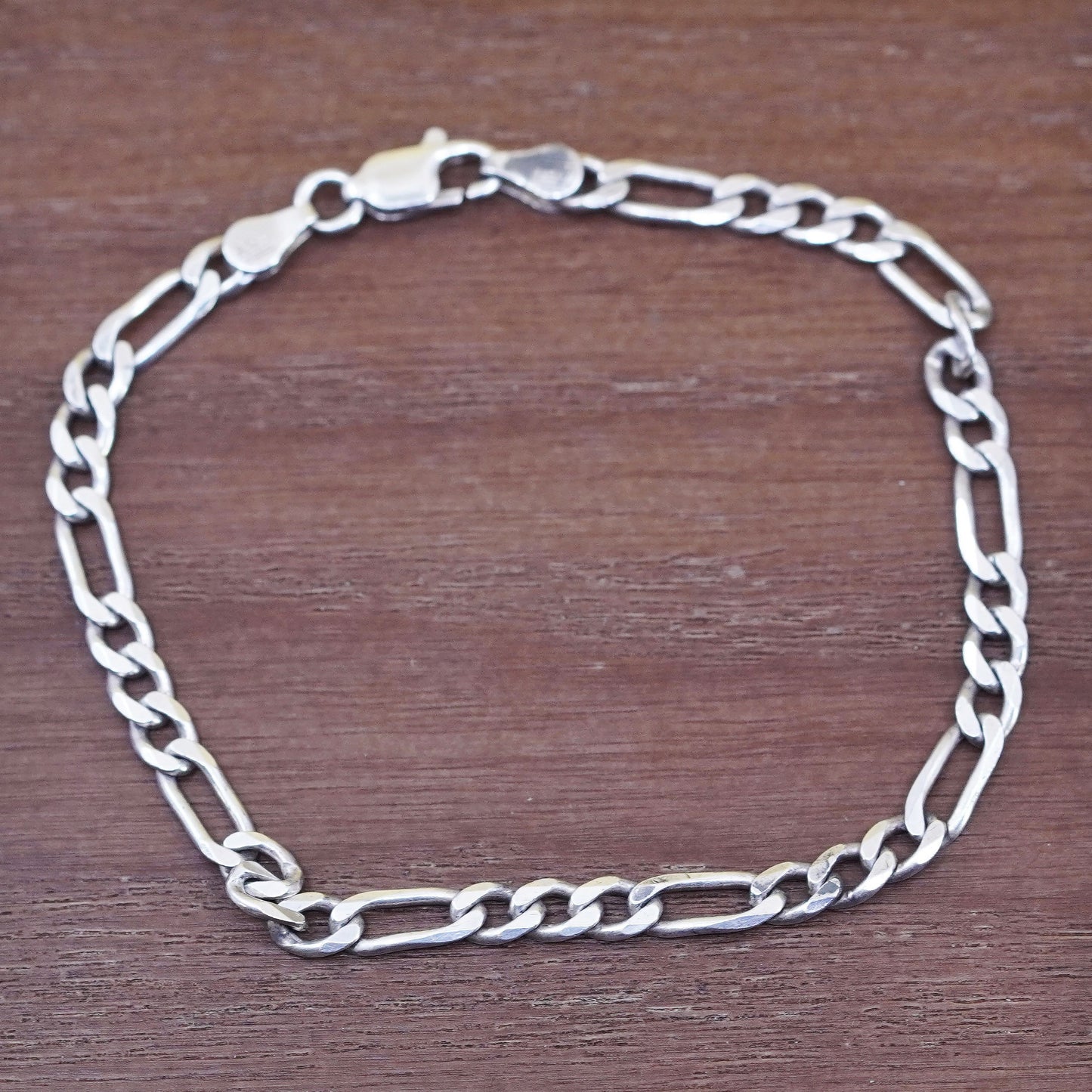 7.75” 4mm, vintage Sterling silver bracelet, 925 figaro link chain