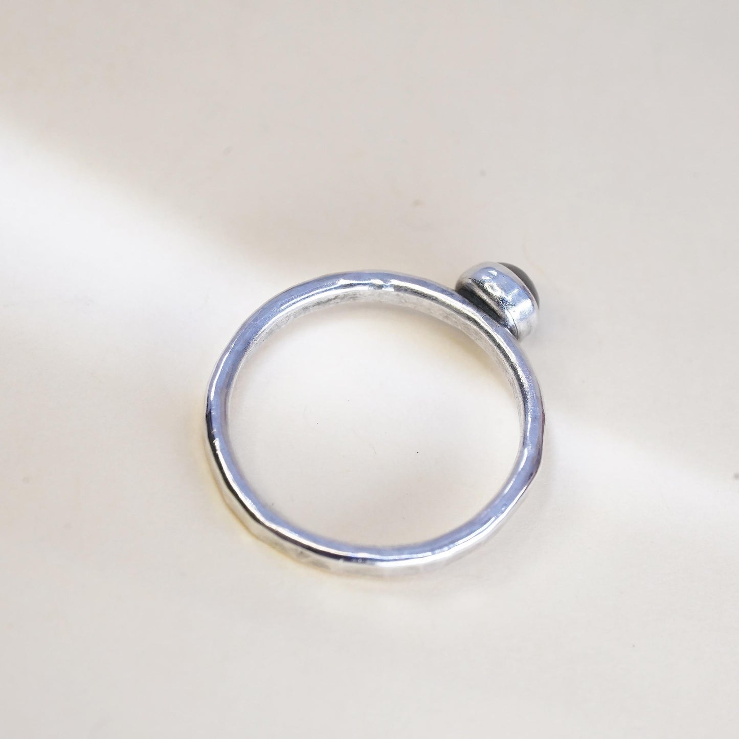 Size 7.25, Vintage 925 sterling silver stackable ring with blue chalcedony bead