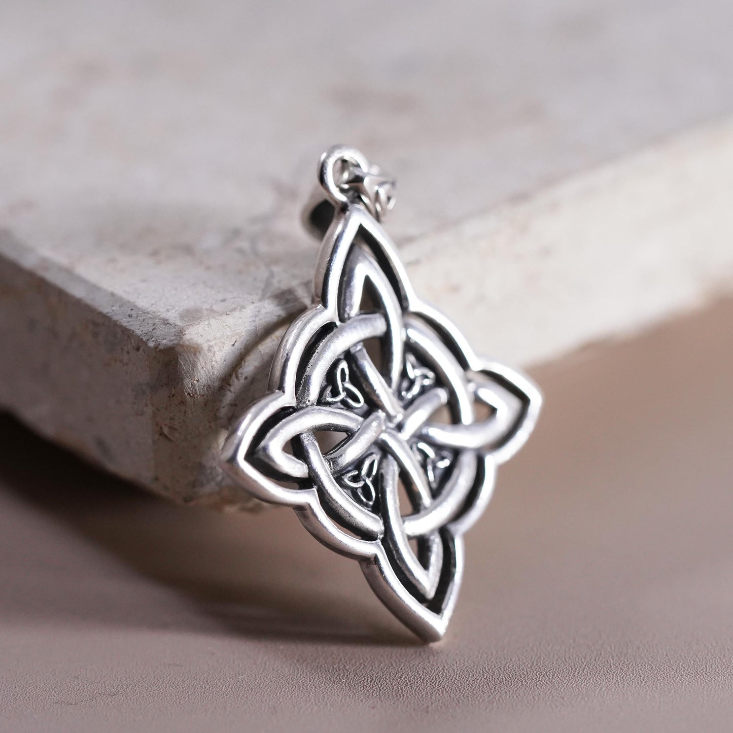 Irish Sterling silver handmade pendant, 925 Celtic knot diamond shaped charm